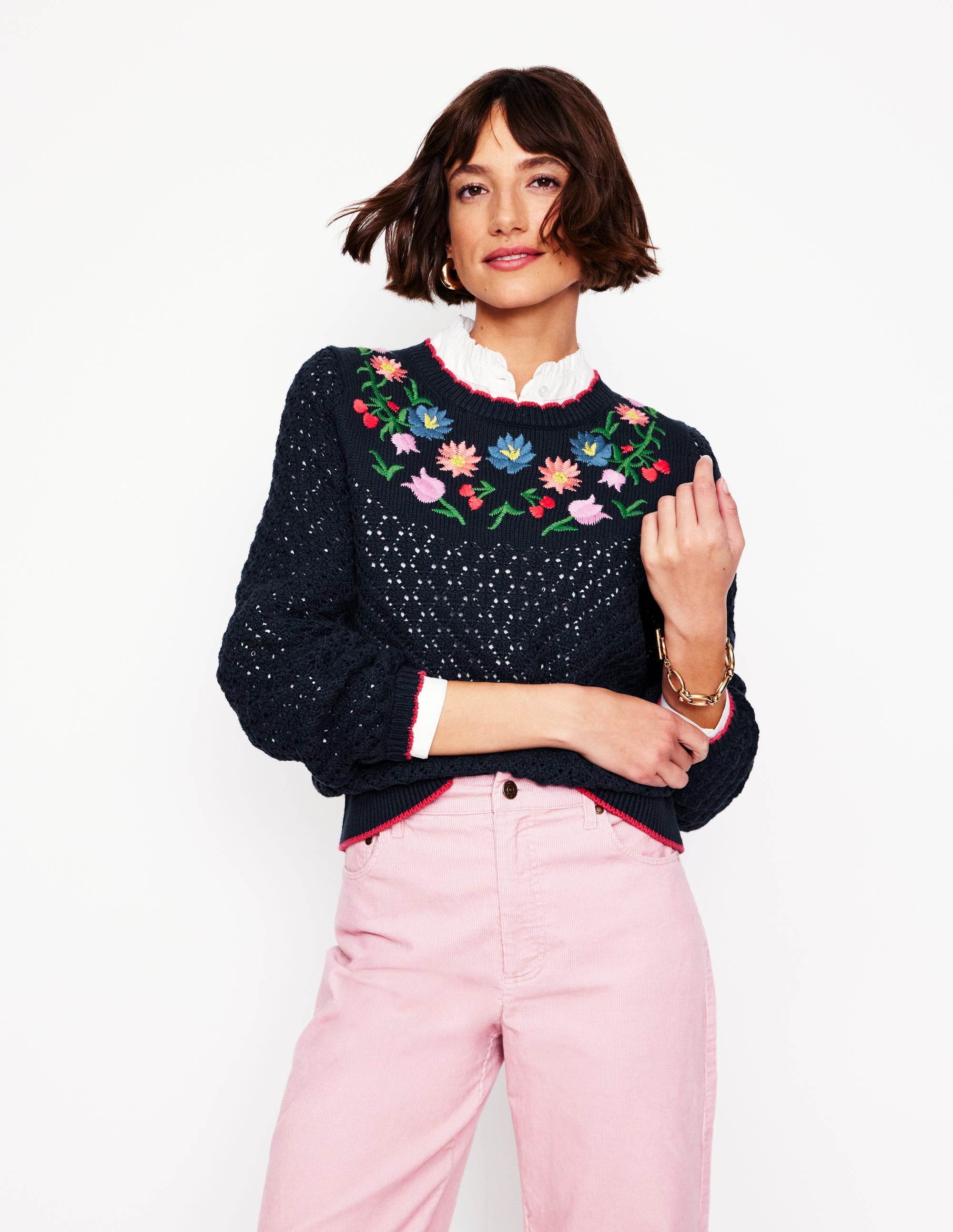 Bestickter Baumwollpullover-Aqua Marine Marl - Image 5