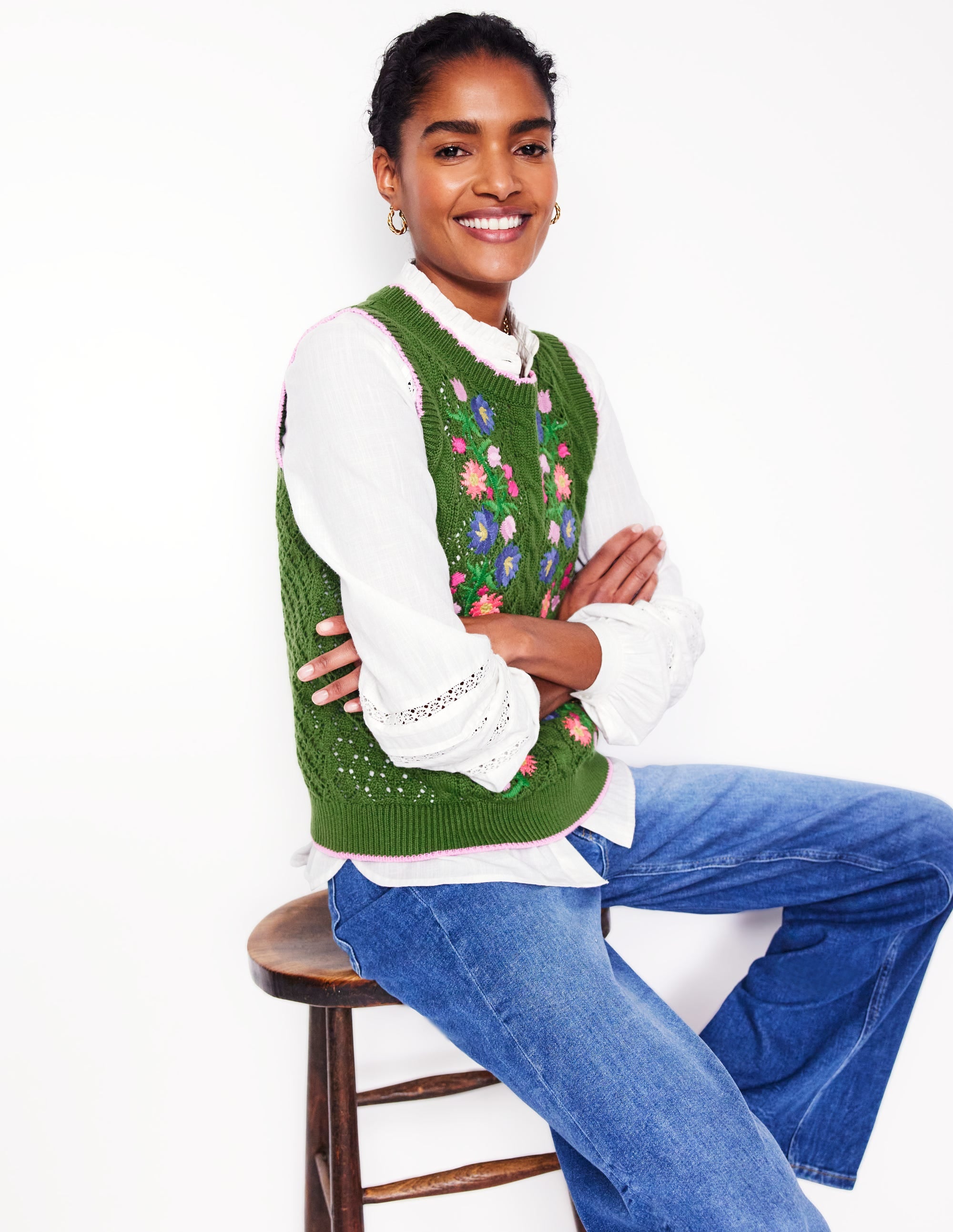 Embroidered Cotton Tank-Paradise Green - Image 1