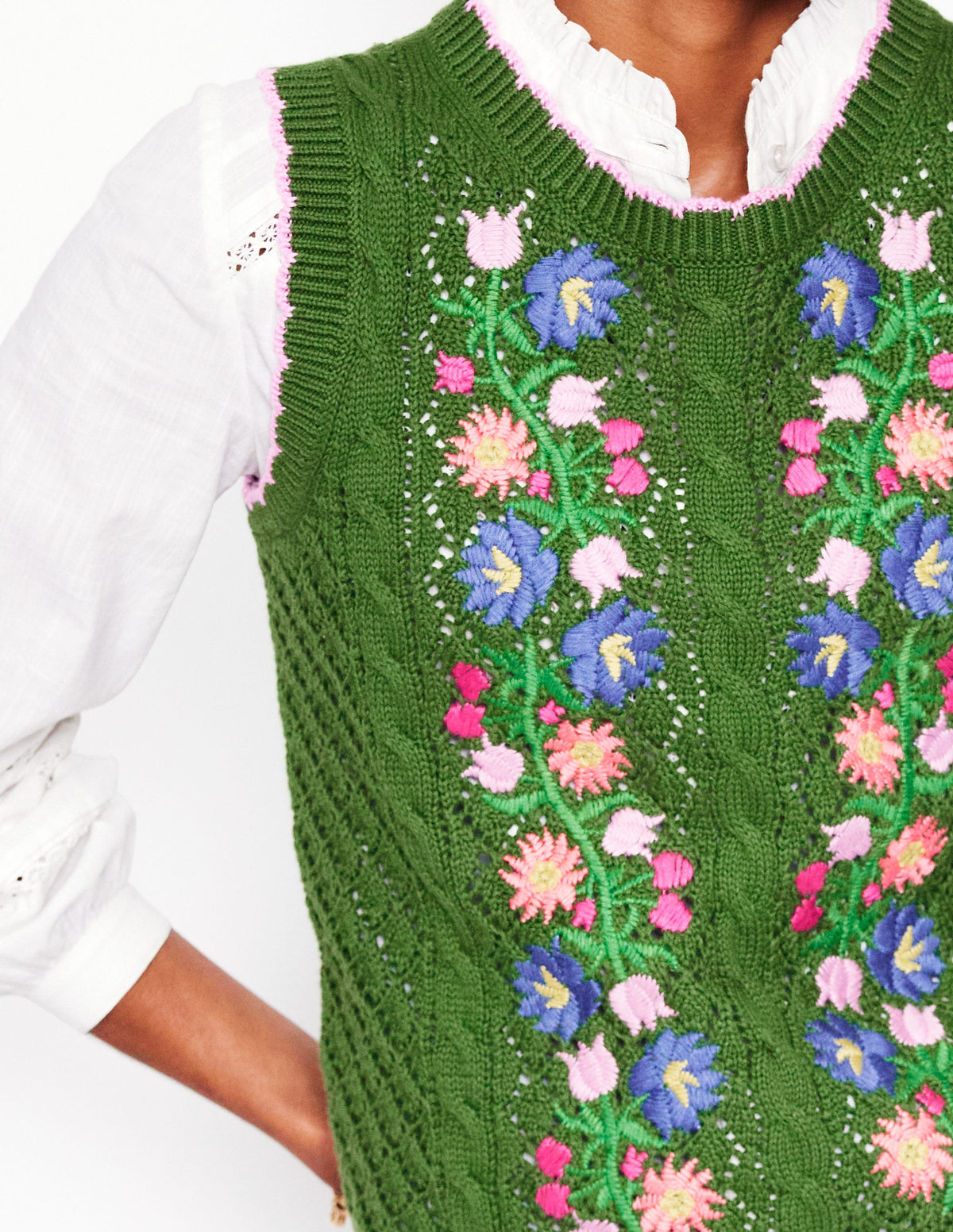 Embroidered Cotton Tank-Paradise Green-3