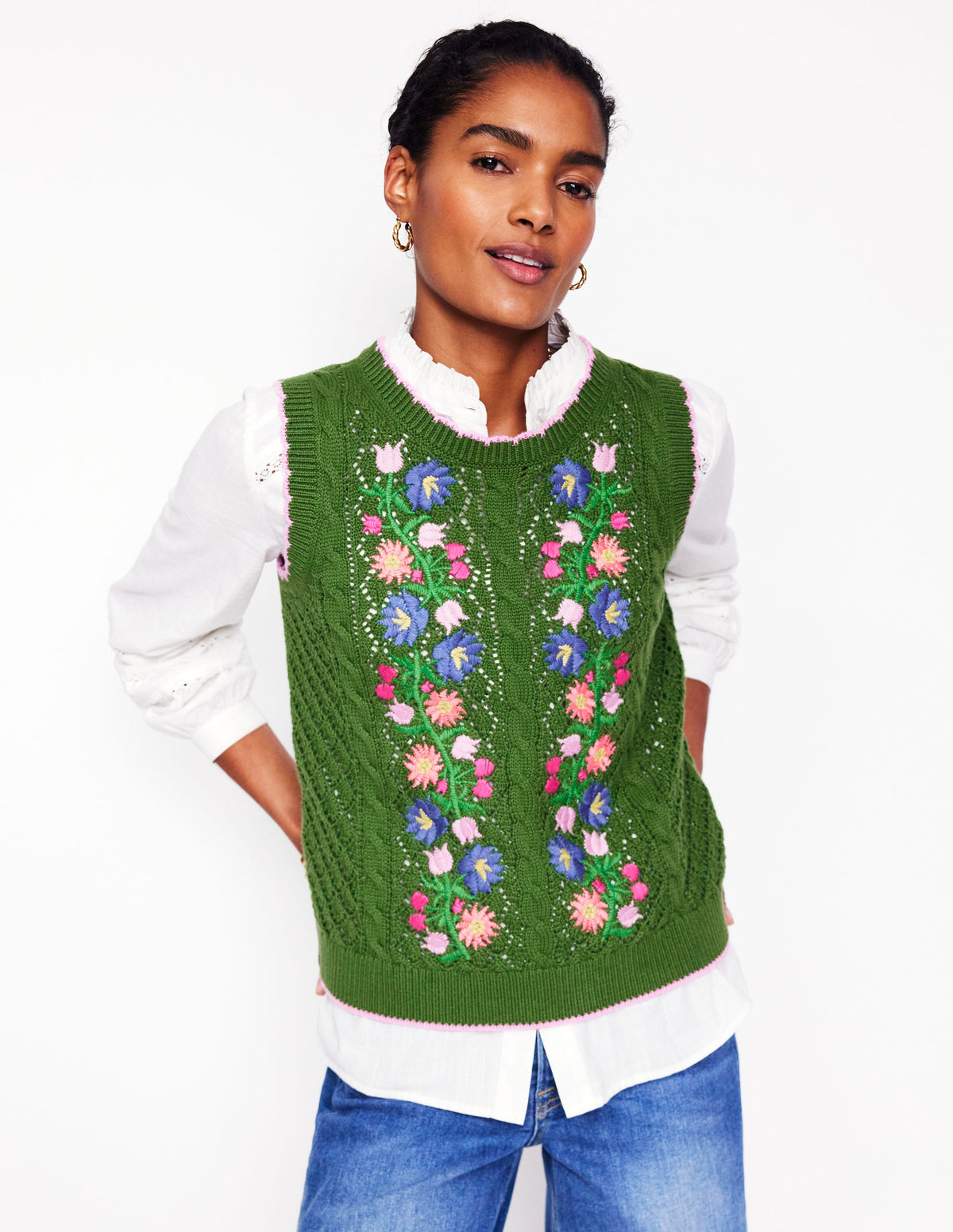 Embroidered Cotton Tank-Paradise Green-5