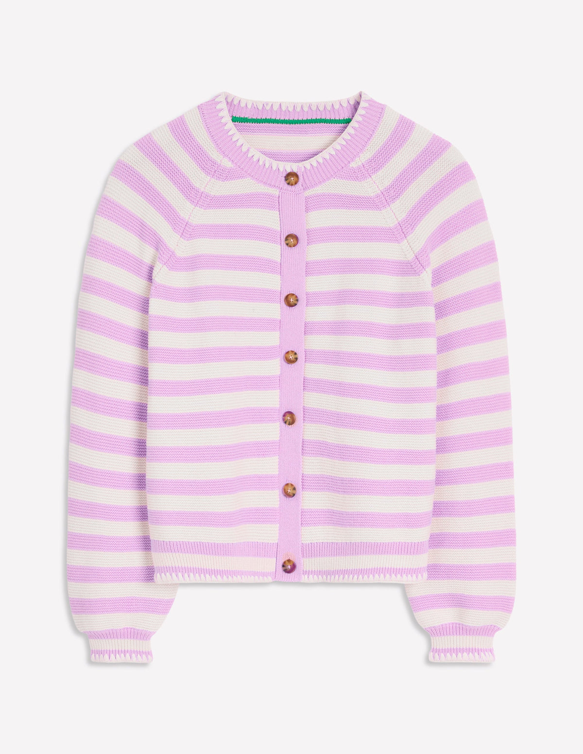 Lena Strickjacke mit Ziernaht-Sanftes Lavendel und Naturweiß Streifen - Image 5