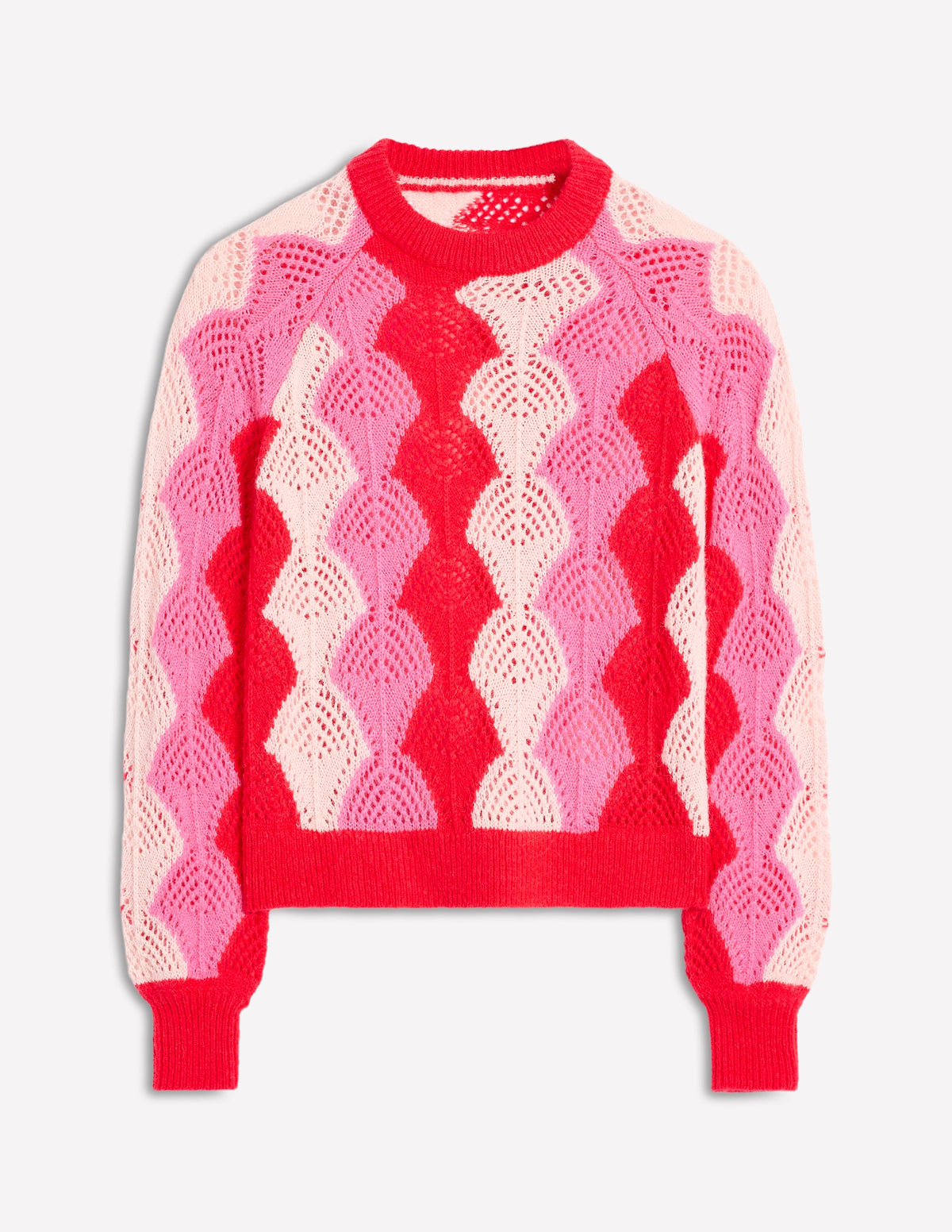 Alice Flauschiger Raglanpullover-Mohnblumenrot/ Kreide/ Prickelndes Pink-6