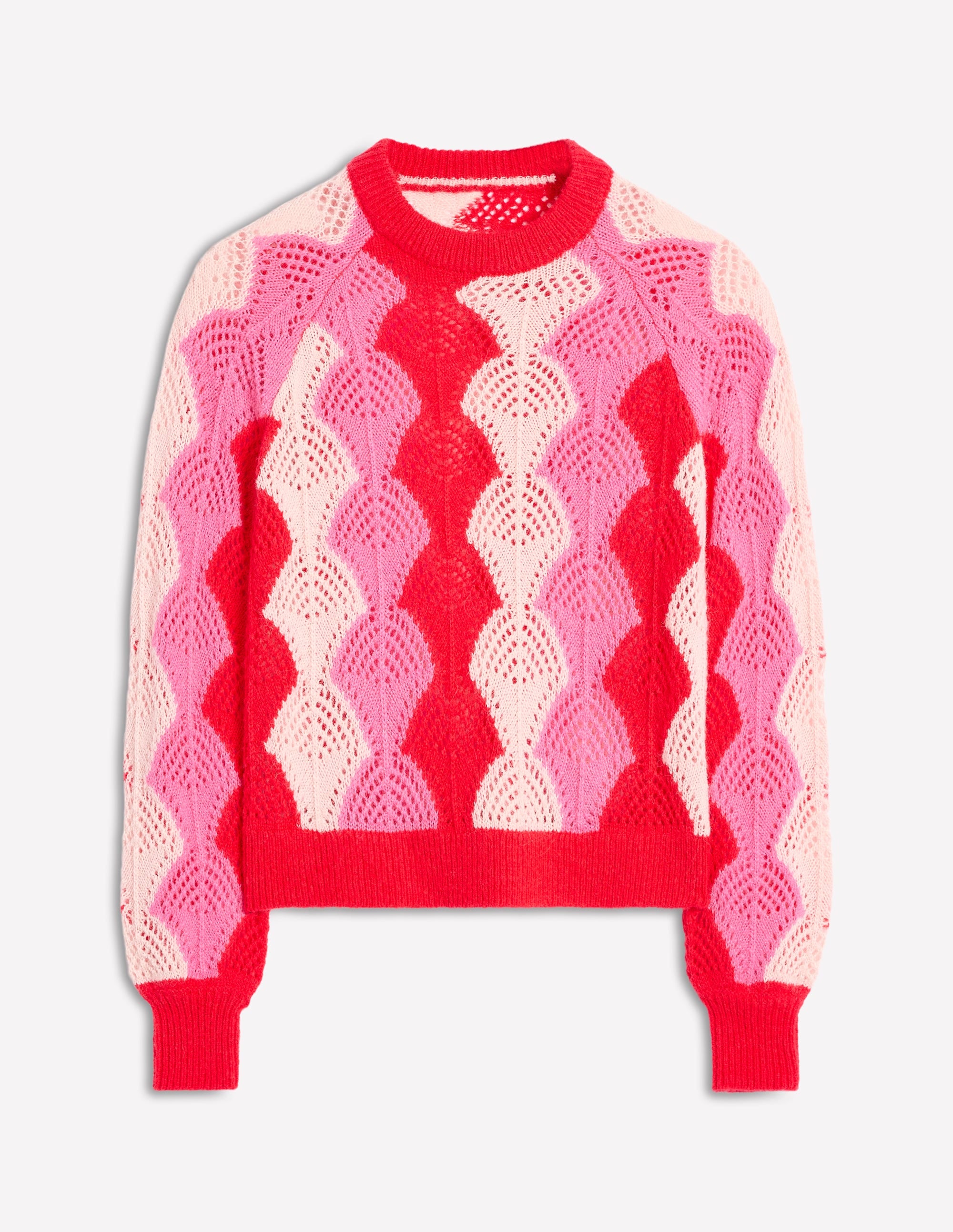 Alice Flauschiger Raglanpullover-Mohnblumenrot/ Kreide/ Prickelndes Pink - Image 6