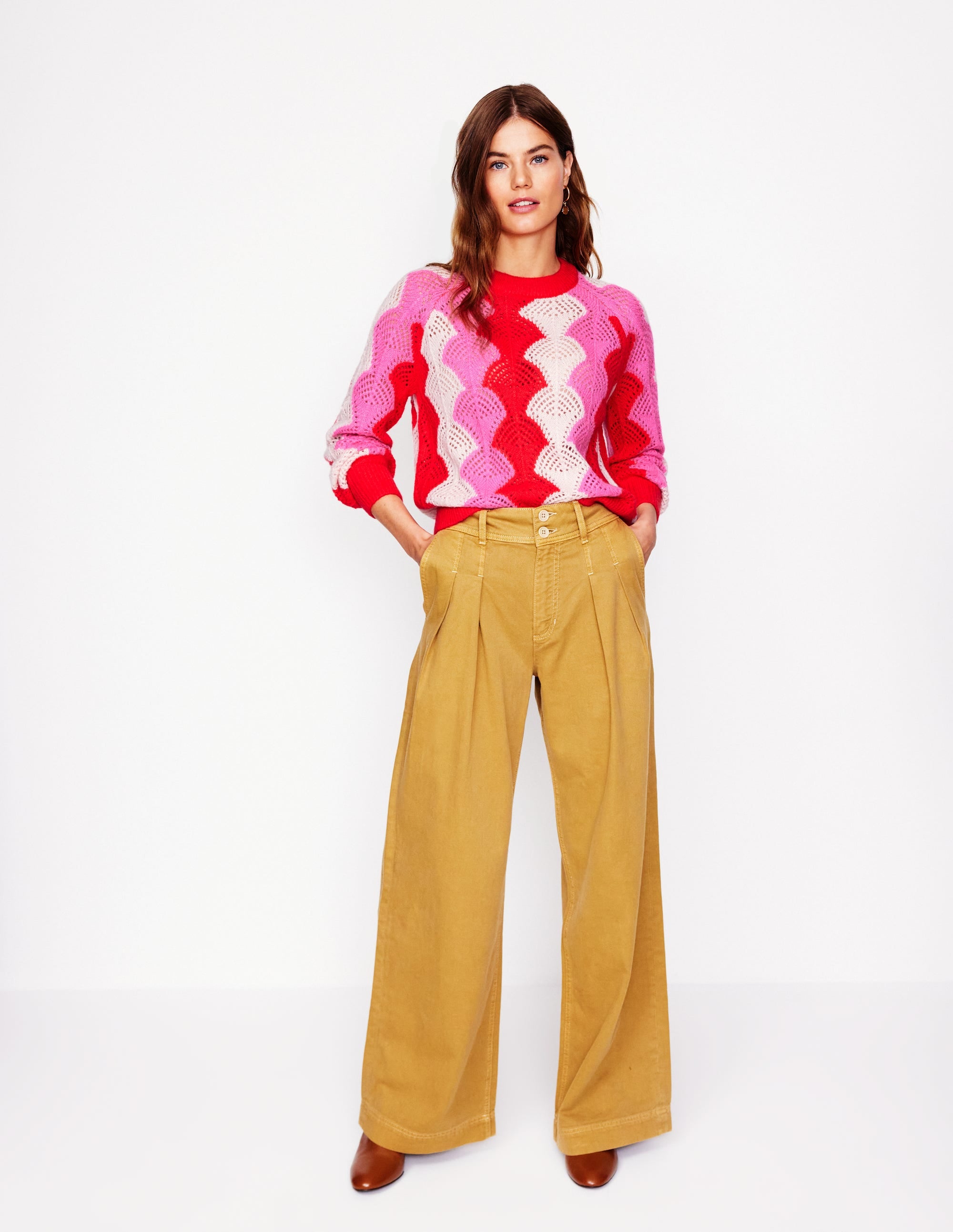 Alice Flauschiger Raglanpullover-Mohnblumenrot/ Kreide/ Prickelndes Pink - Image 4