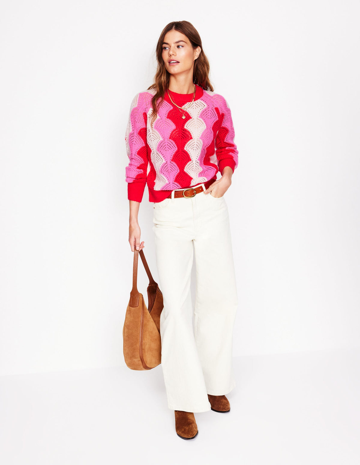 Alice Flauschiger Raglanpullover-Mohnblumenrot/ Kreide/ Prickelndes Pink - Image 5