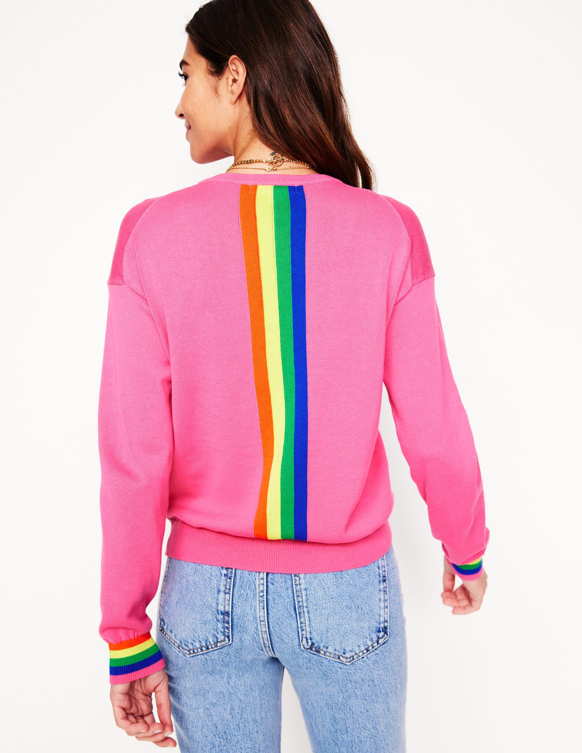 Lara Lockerer Baumwollpullover-Sorbet-Rosa, Regenbogen-3