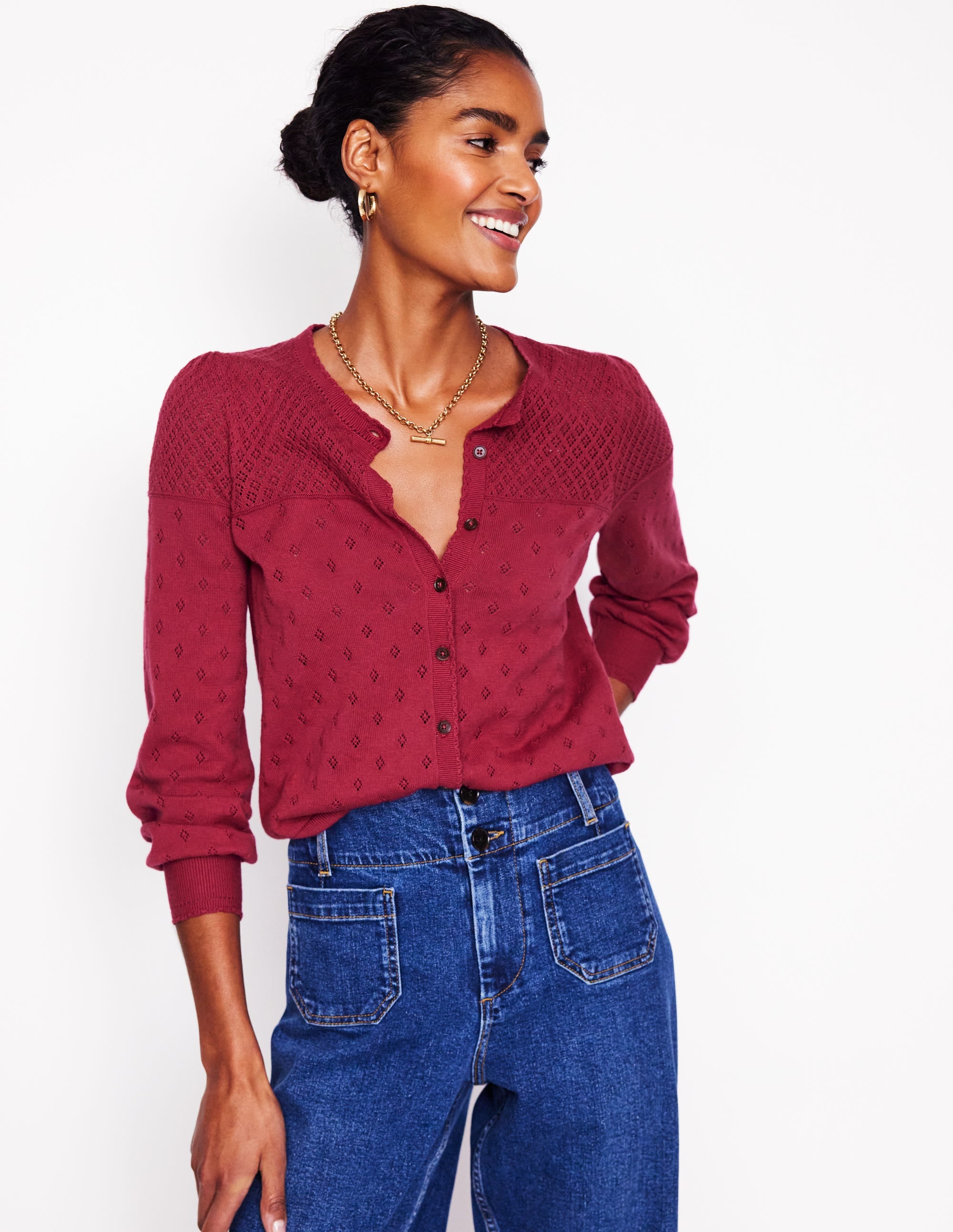 Rosalie Pointelle-Strickjacke-Terrakotta-Rot - Image 1