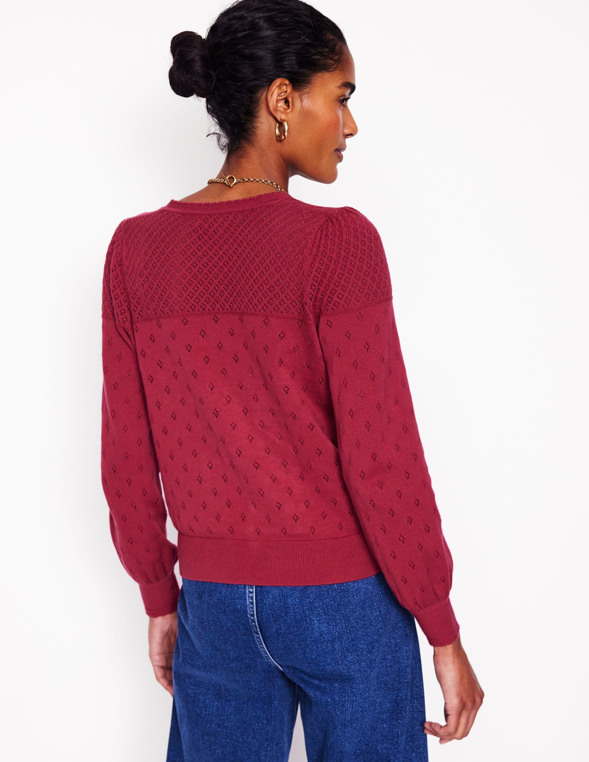 Rosalie Pointelle-Strickjacke-Terrakotta-Rot - Image 3