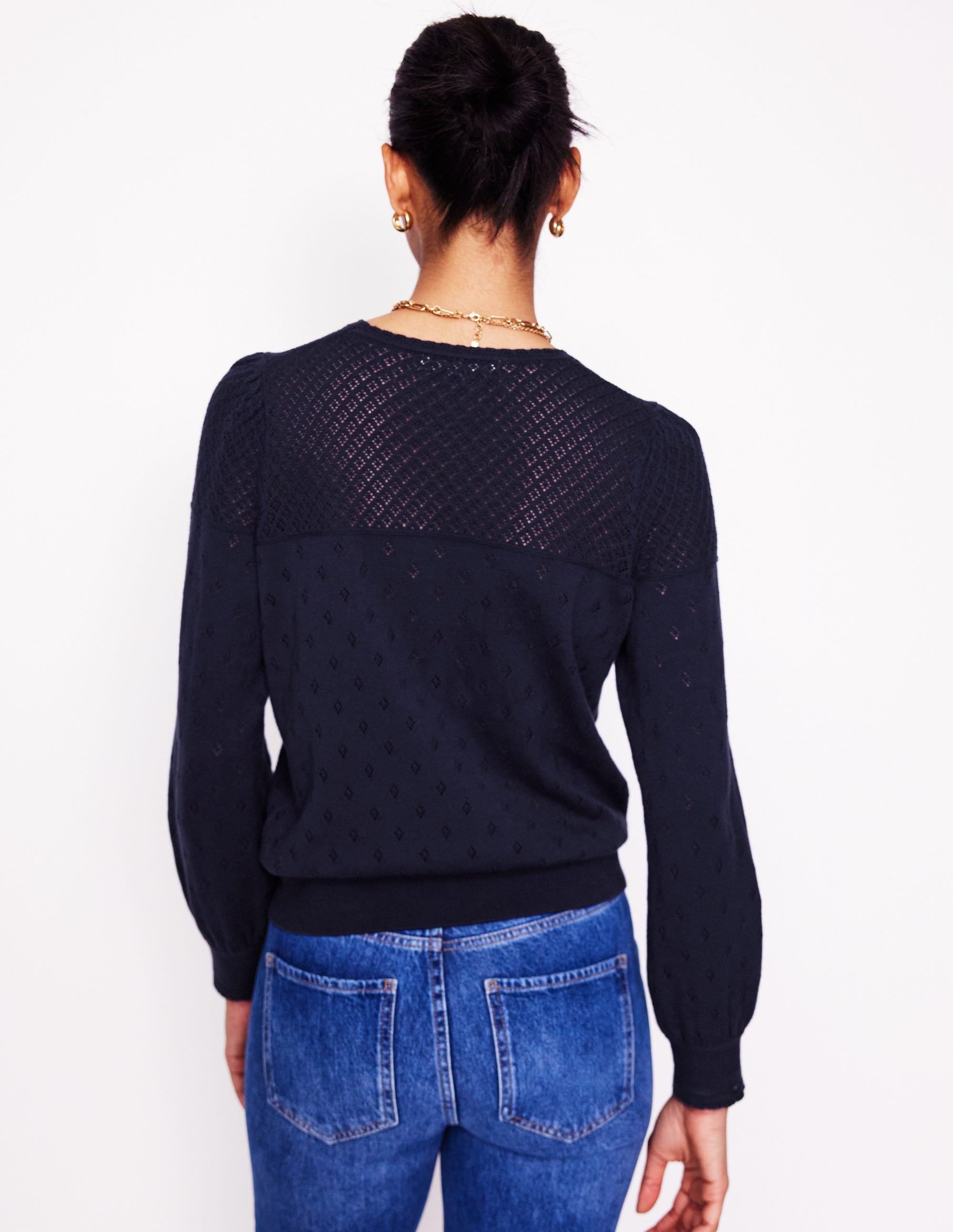 Rosalie Pointelle Jumper-Navy - Image 3