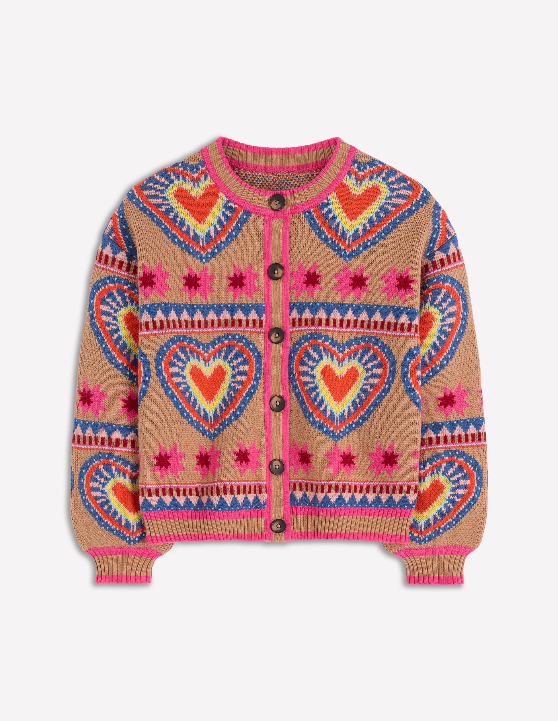 Abi Jacquard-Strickjacke-Kamelbraun Meliert, Herzen-5