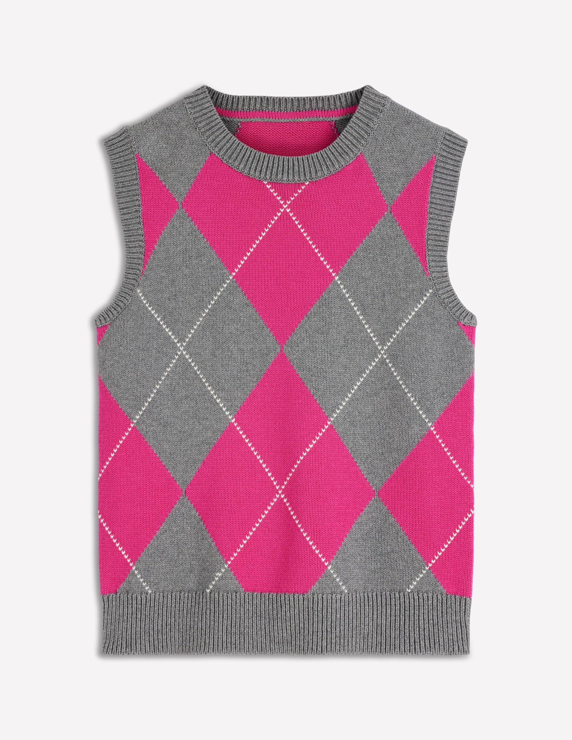 Débardeur Lucy en coton-Motif argyle rose/gris-5