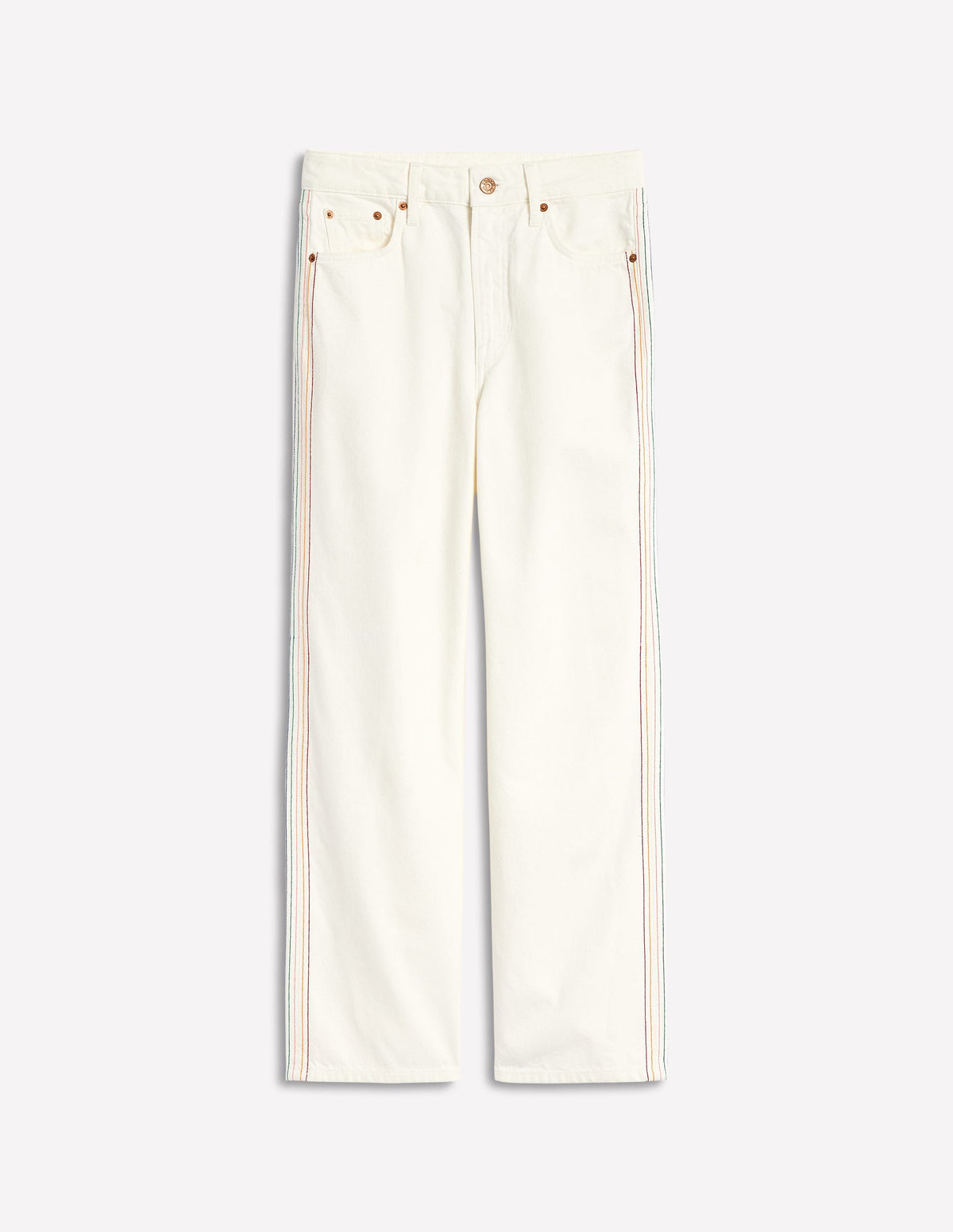 High Rise Straight Crop Jeans-Off White w/ Embroidery - Image 2