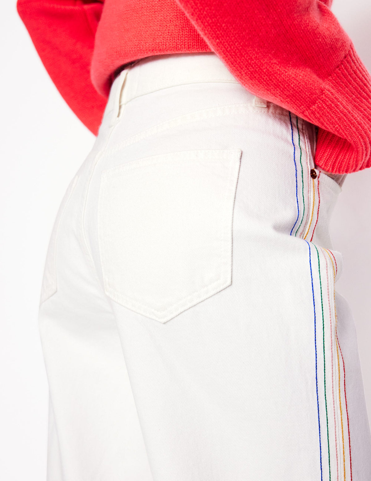 High Rise Straight Crop Jeans-Off White w/ Embroidery - Image 4