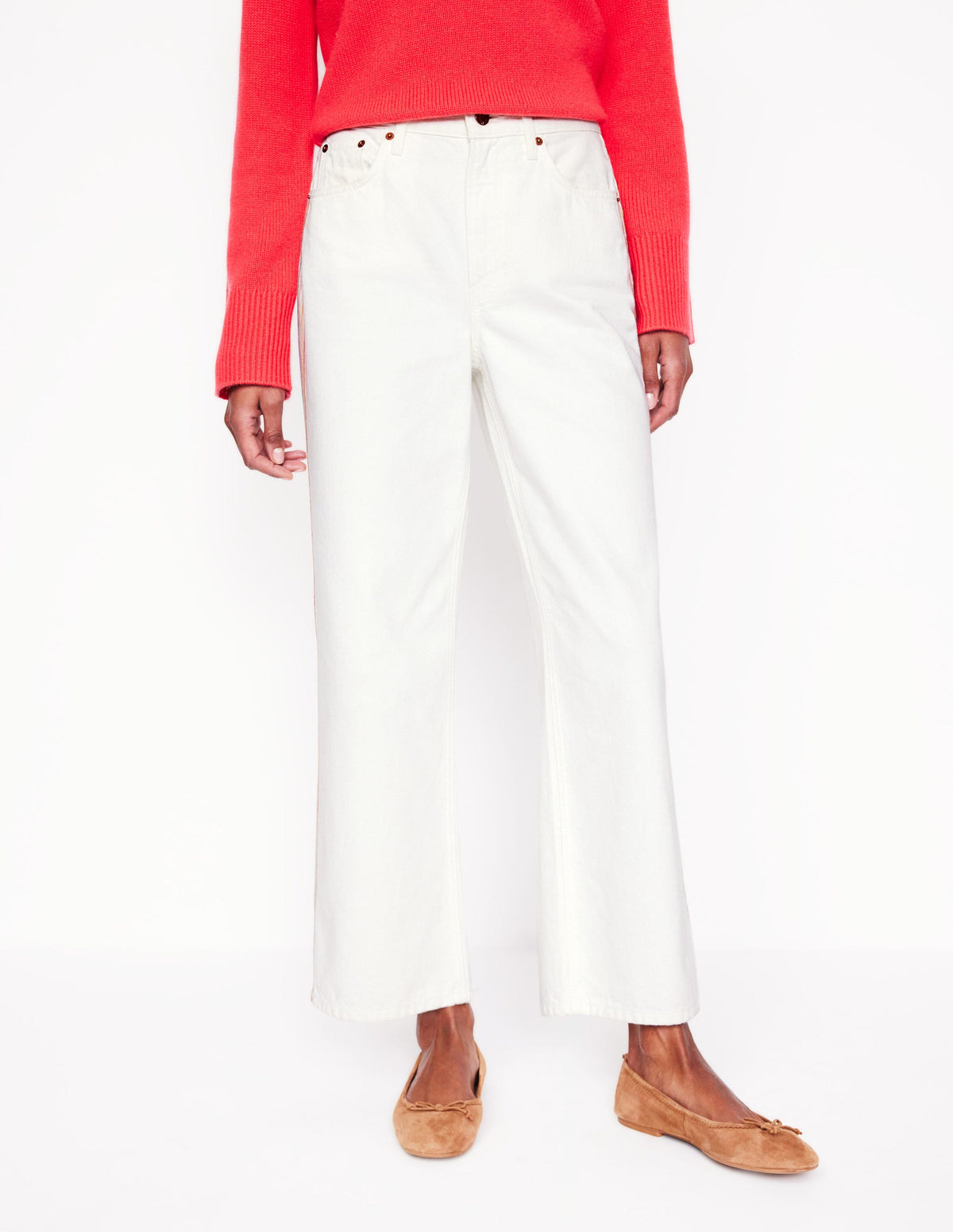 High Rise Straight Crop Jeans-Off White w/ Embroidery-6