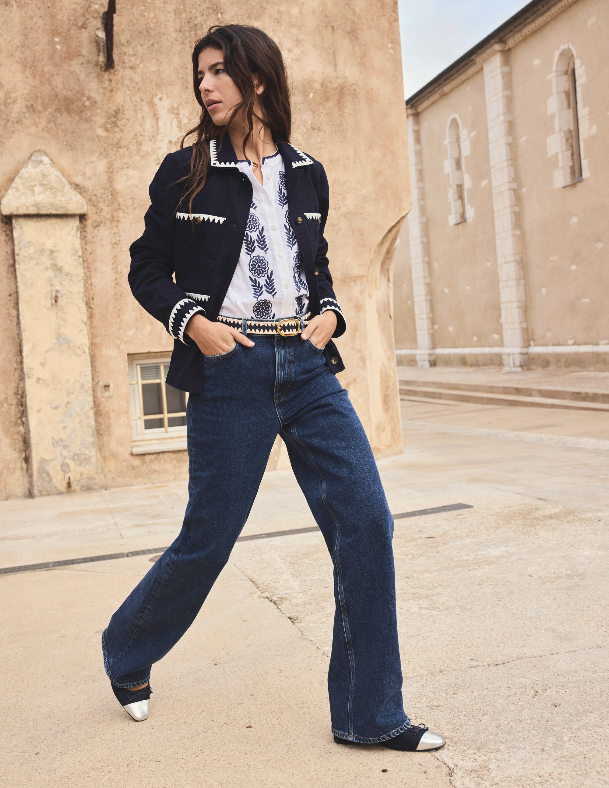 Jeans mit hohem Bund und geradem, weitem Bein-Dunkles Indigo - Image 9