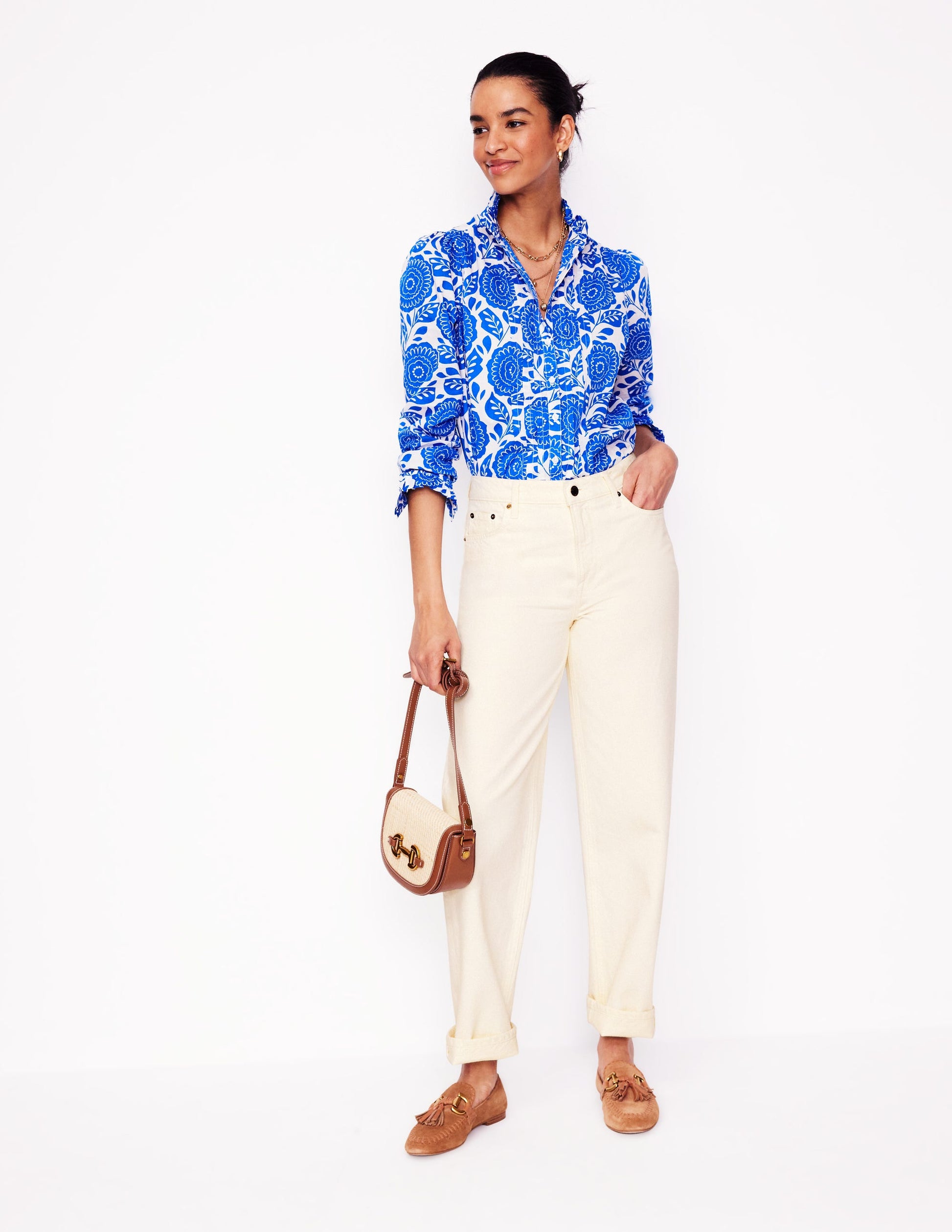 Mid Rise Relaxed Jeans-Ecru-1