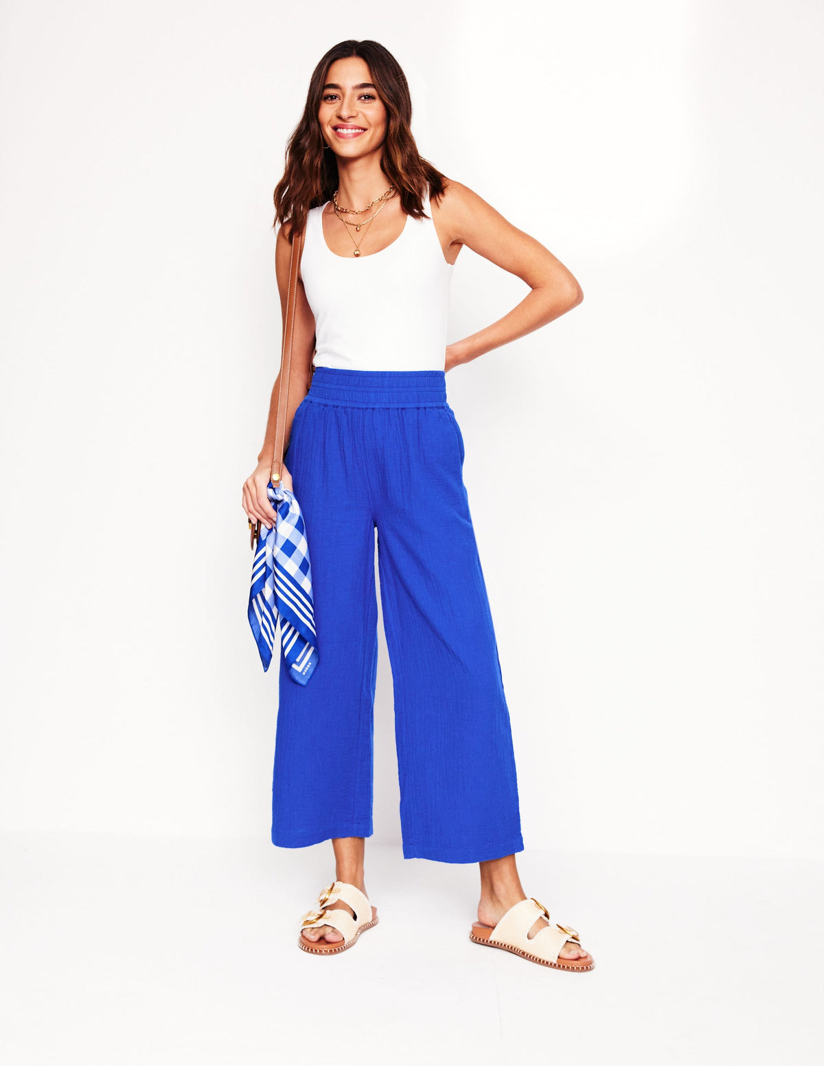 Verkürzte Doppeltuch-Hose-Leuchtendes Blau - Image 1