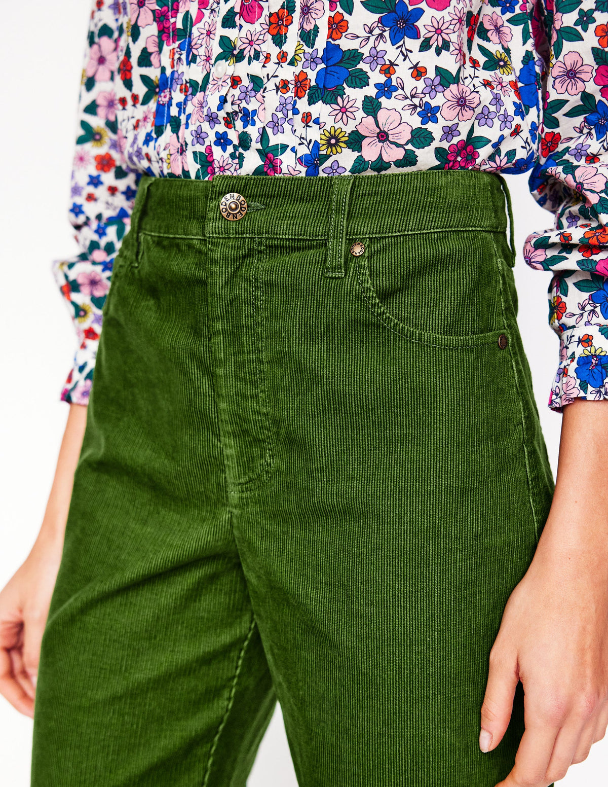 High Rise Straight Cord Jeans-Promenade Green - Image 3