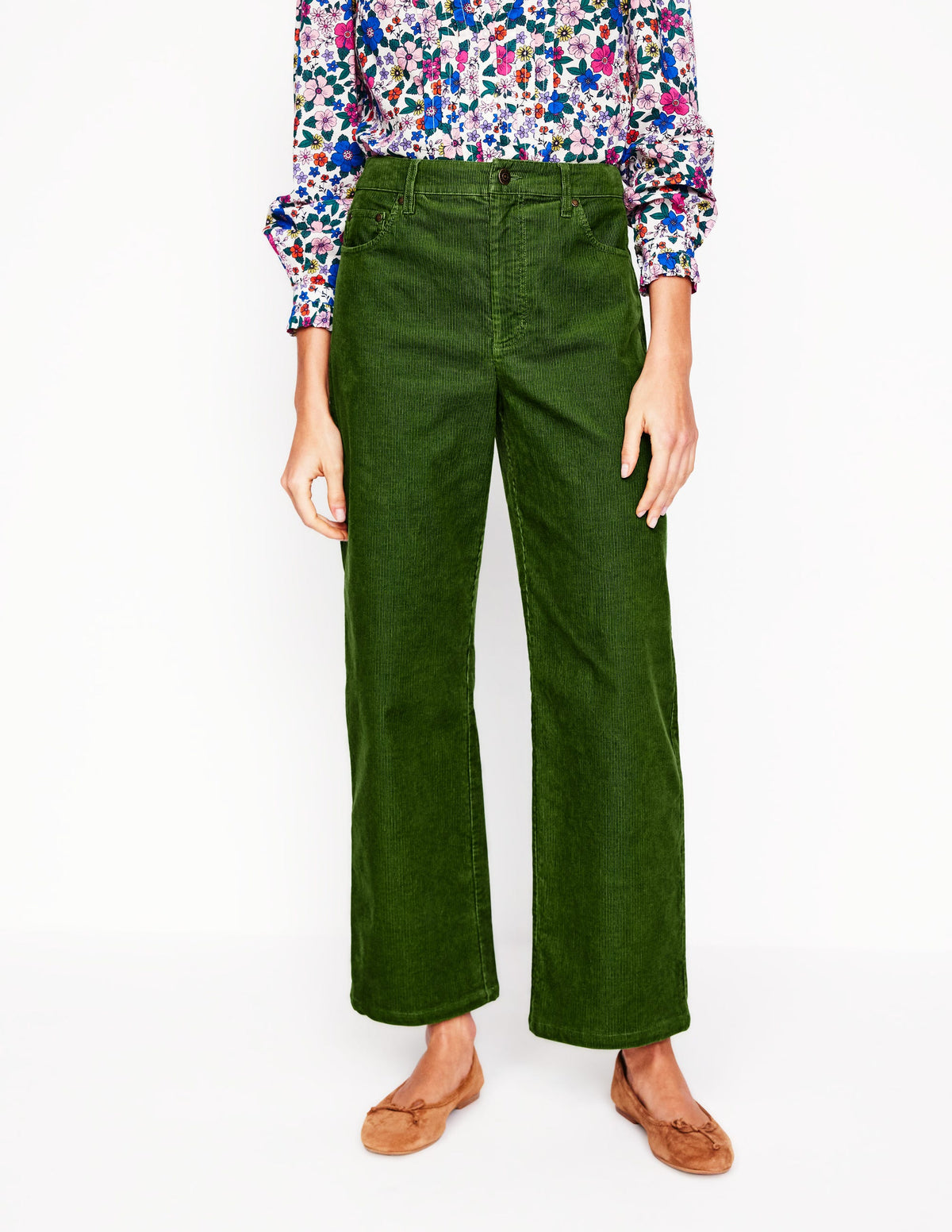 High Rise Straight Cord Jeans-Promenade Green-5