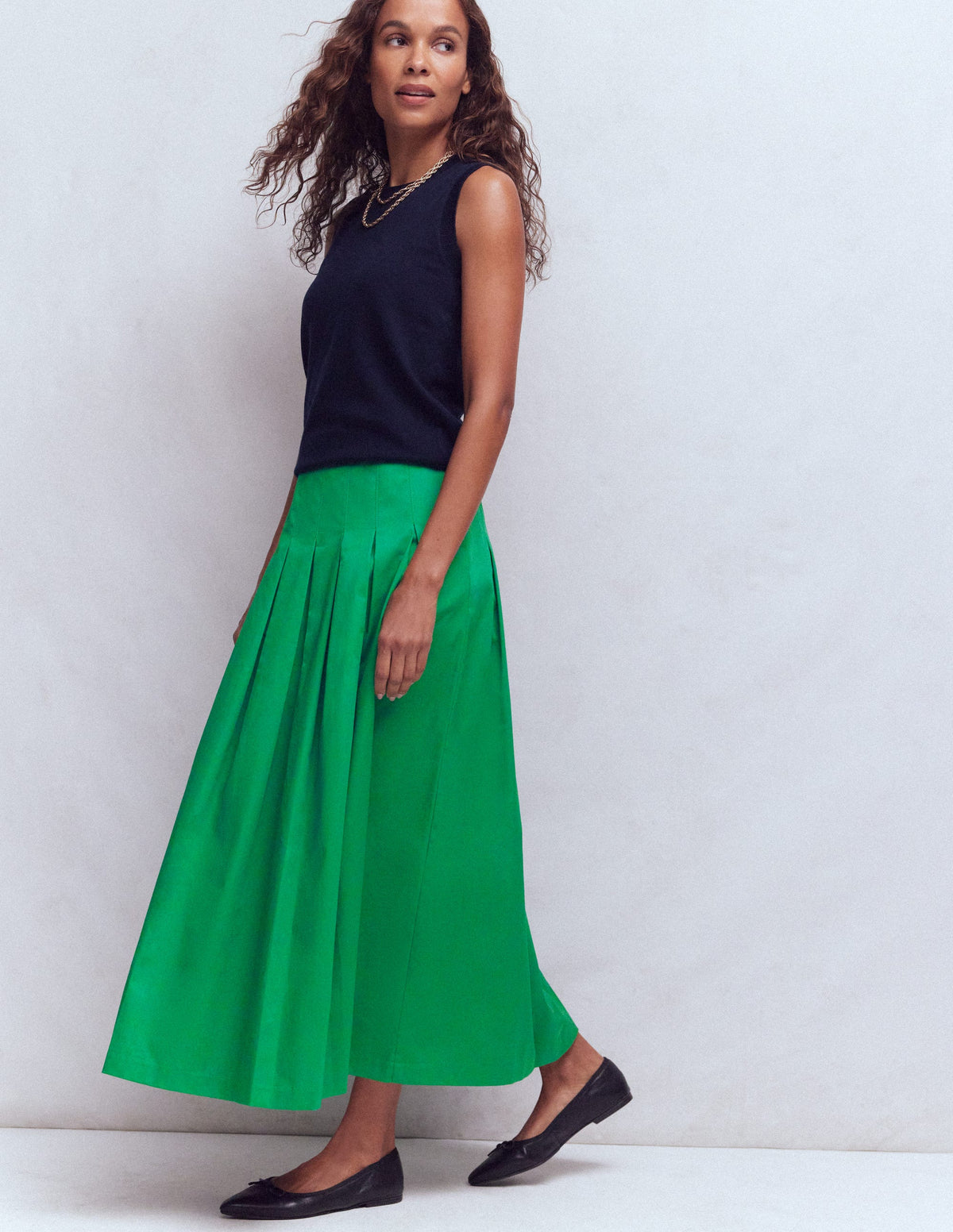 Valentina Cotton Sateen Skirt-Rich Emerald-1