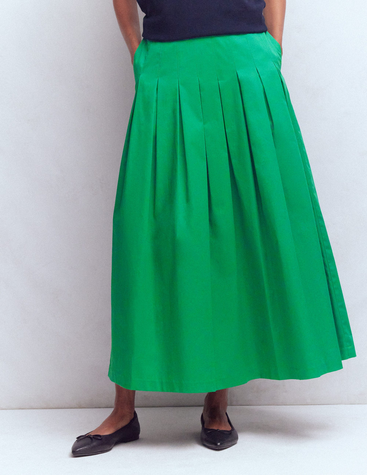 Valentina Cotton Sateen Skirt-Rich Emerald-4