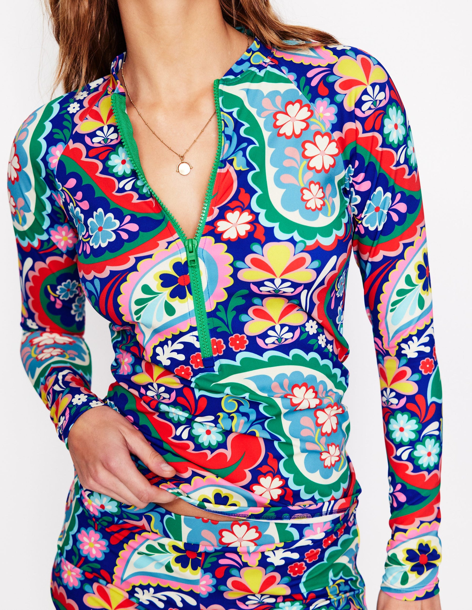 Long Sleeve Rash Guard Top-Multi, Meadow Paisley-2