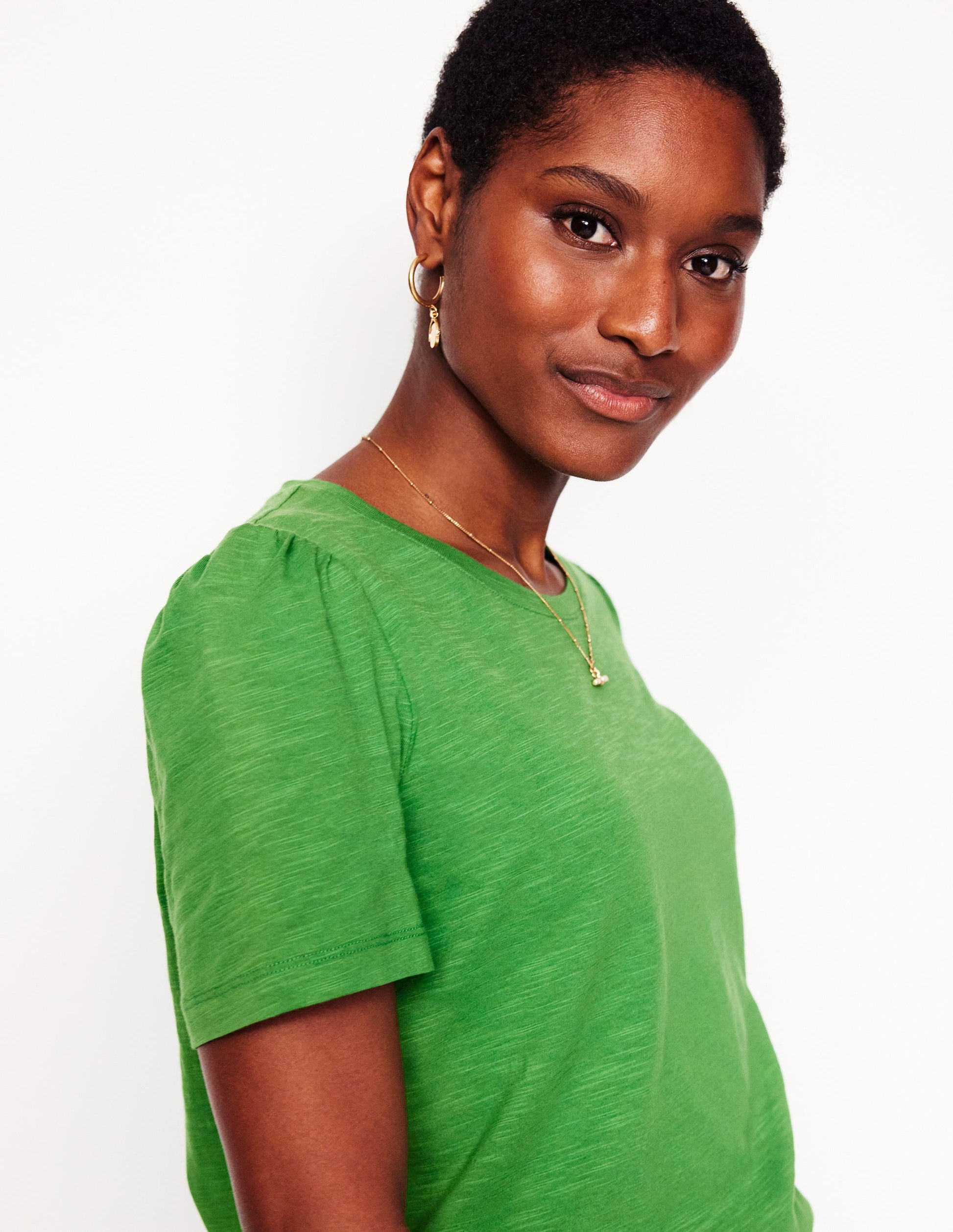 Cotton Puff Sleeve T-Shirt-Paradise Green-2