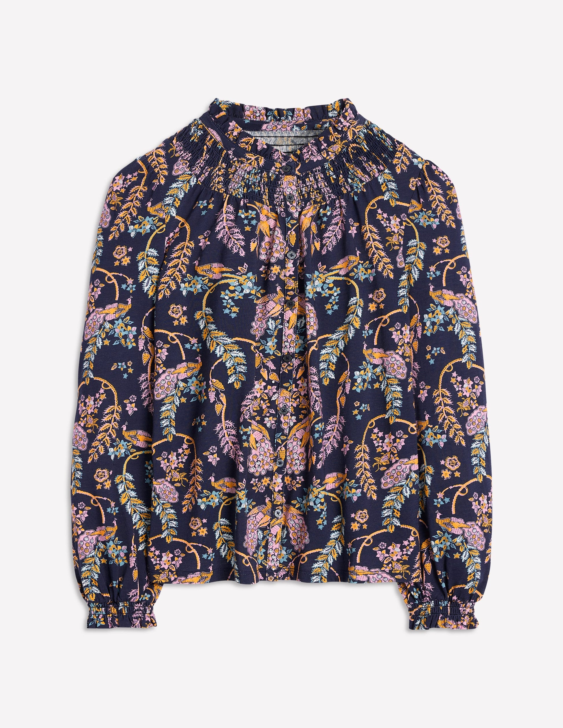 Fay Gesmoktes Jerseyhemd-Französisches Marineblau, Bezaubernder Pfau-6