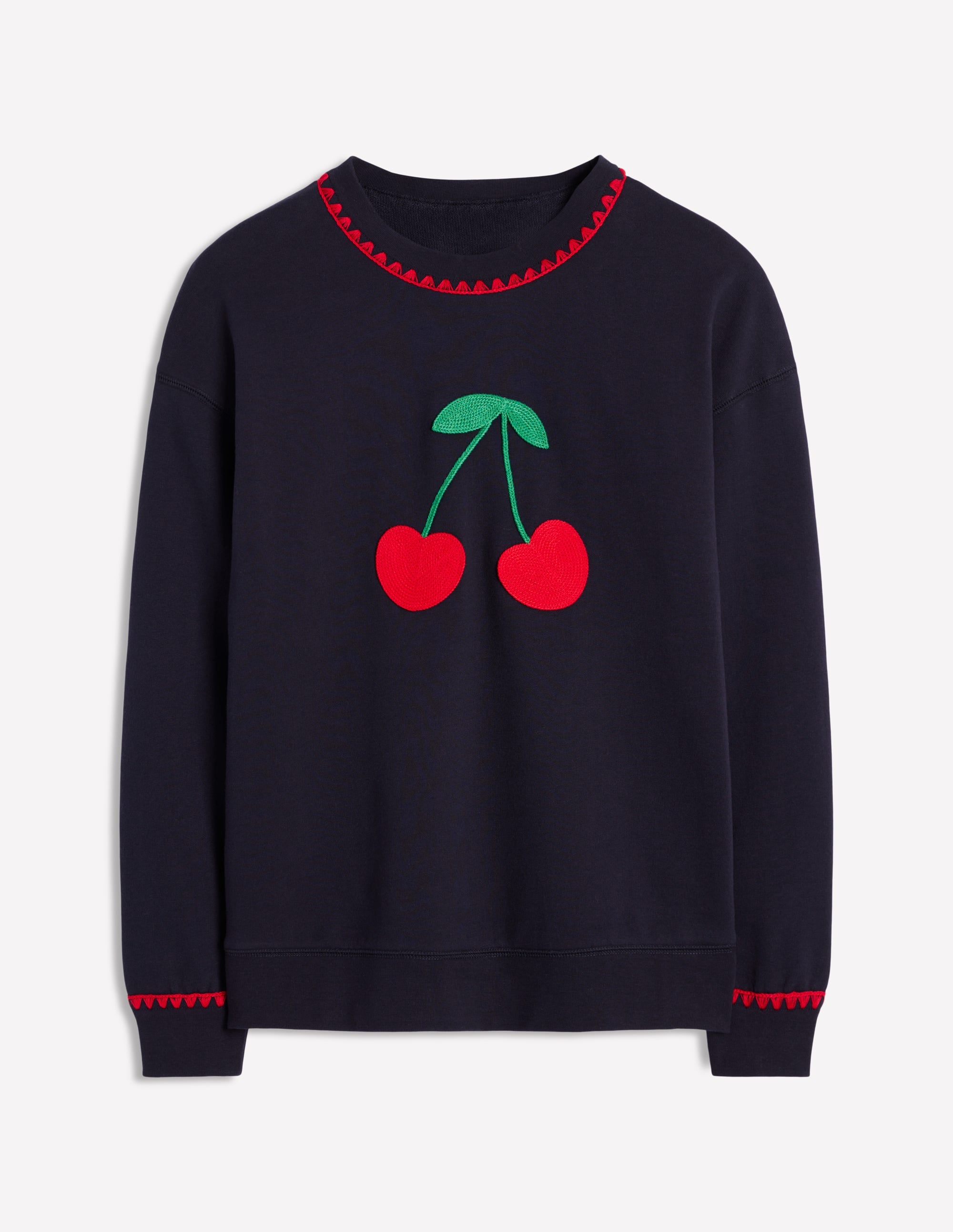 Emi Embroidered Sweatshirt-Navy, Cherries - Image 5