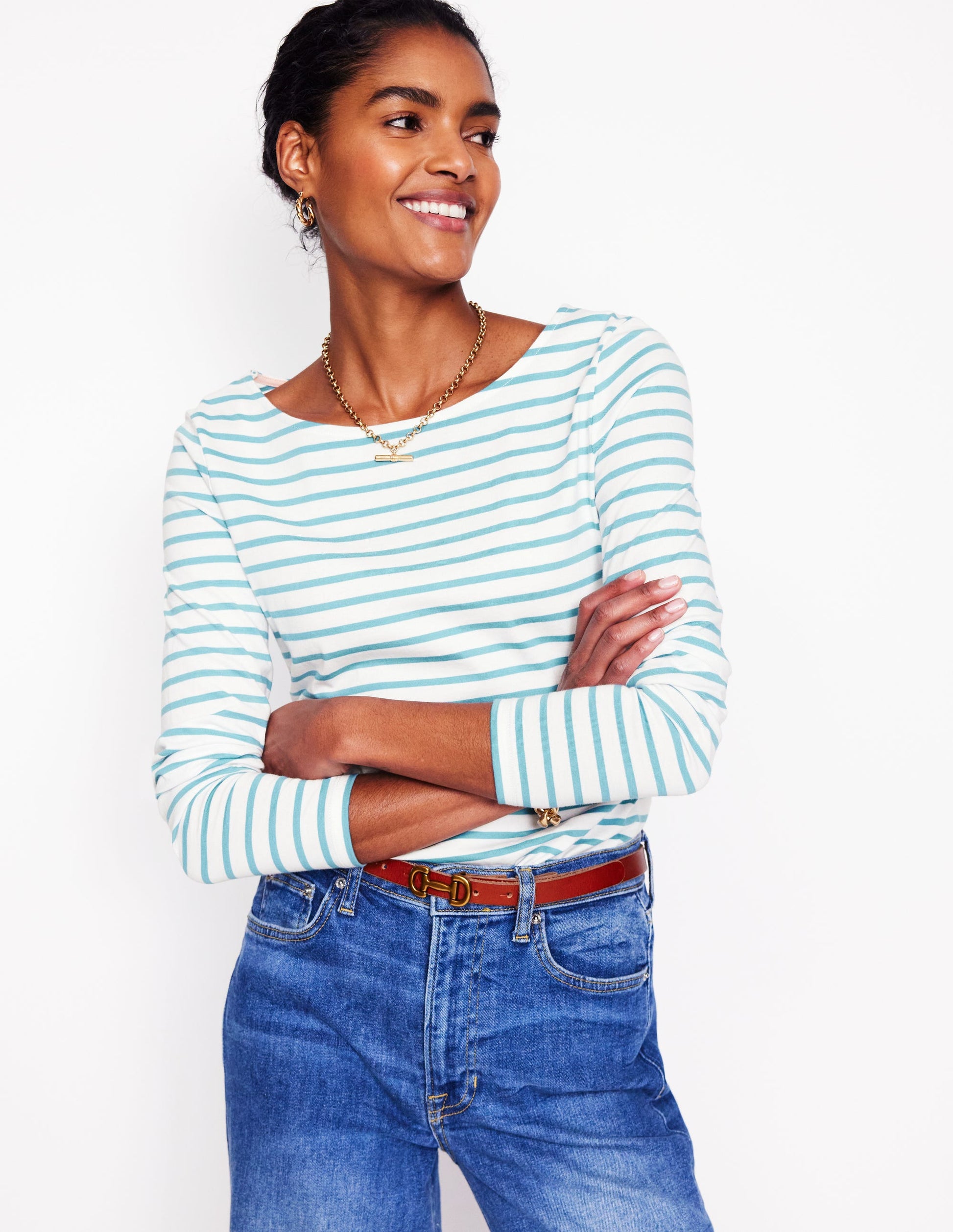 Ella Breton-Shirt mit langen Ärmeln-Naturweiß, Entenei-Blau-1