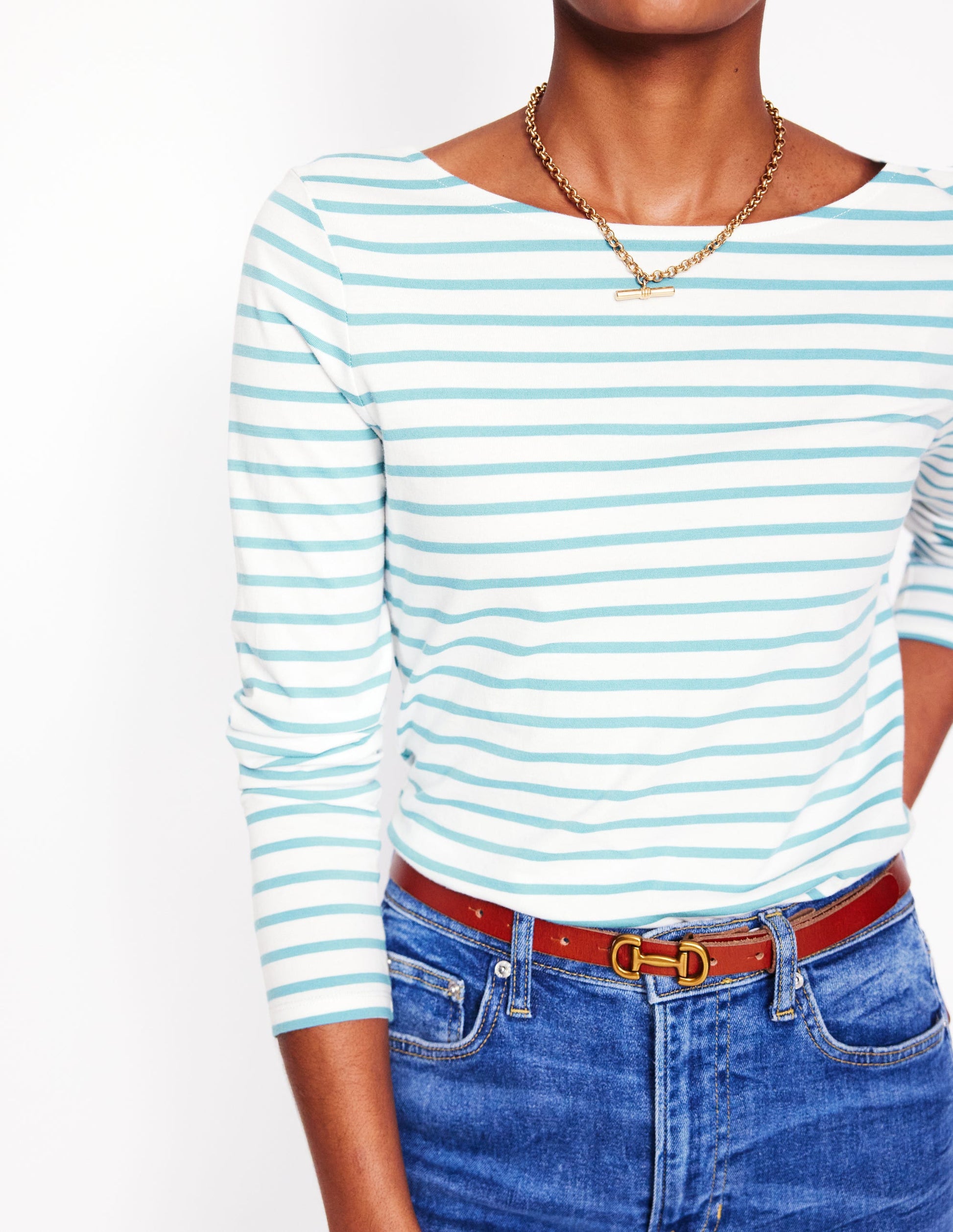 Ella Breton-Shirt mit langen Ärmeln-Naturweiß, Entenei-Blau-2