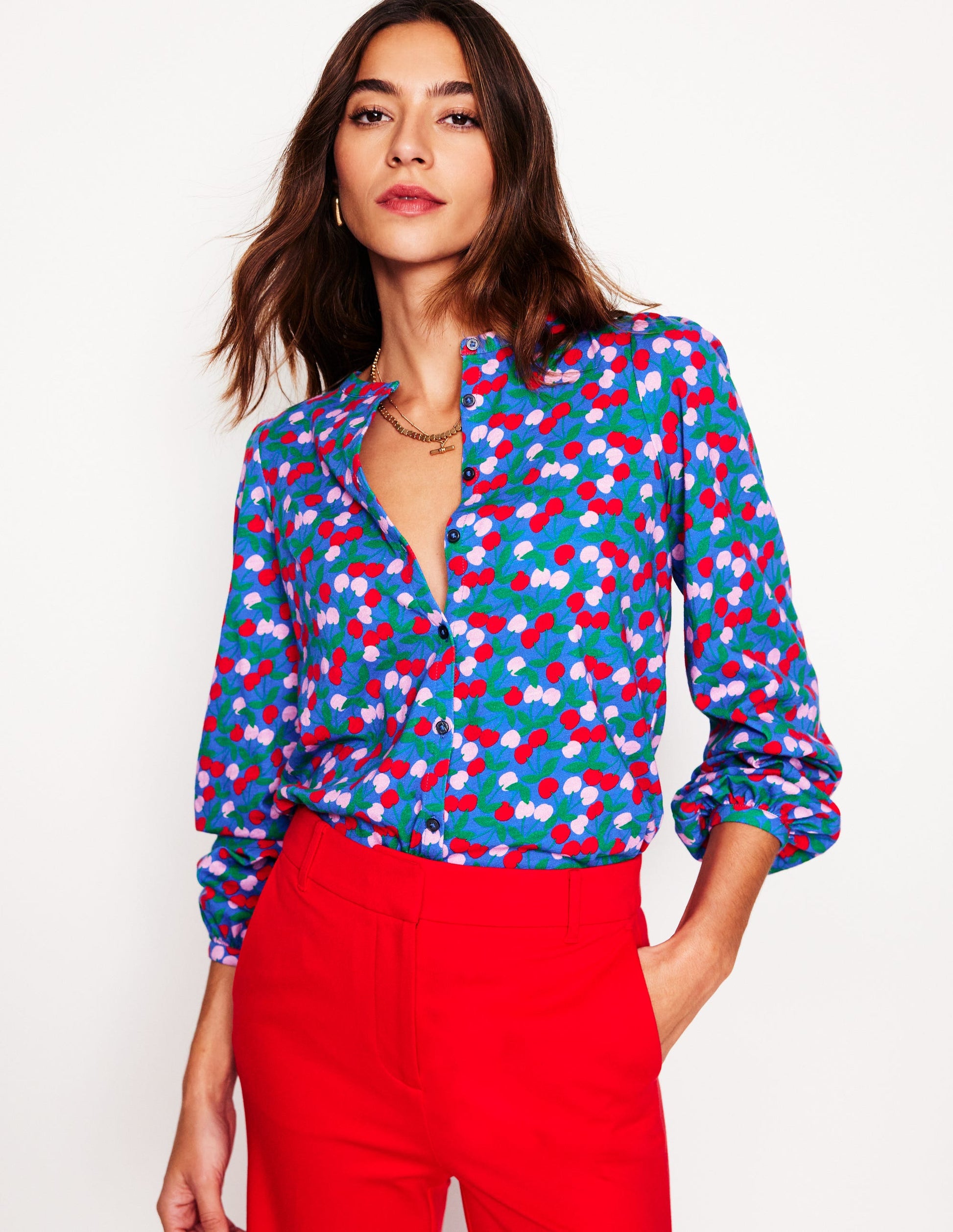 Marina Jersey Shirt-Bright Blue, Cherry Cascade-1
