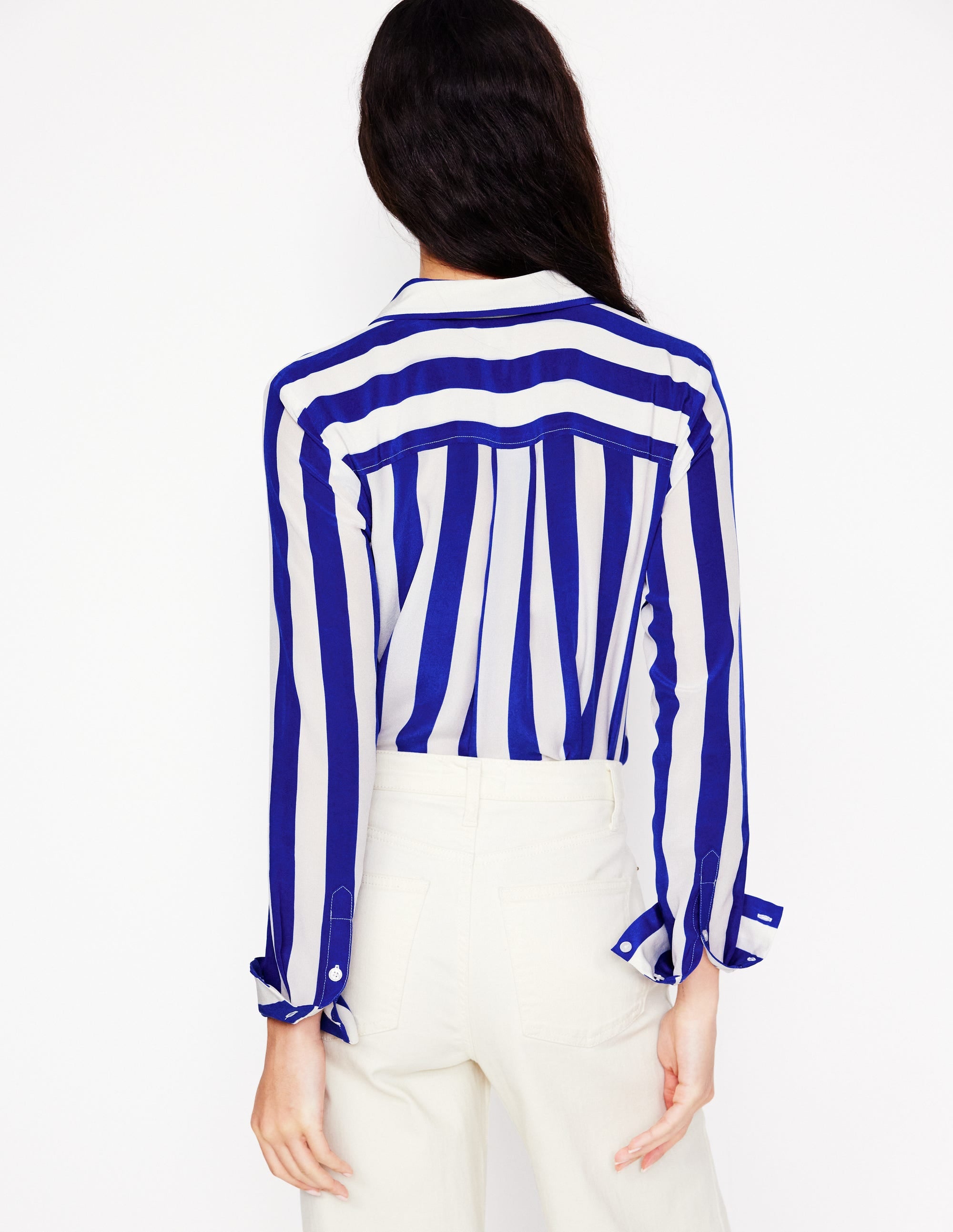Sienna Seidenhemd-Leuchtendes Blau Breite Streifen - Image 4
