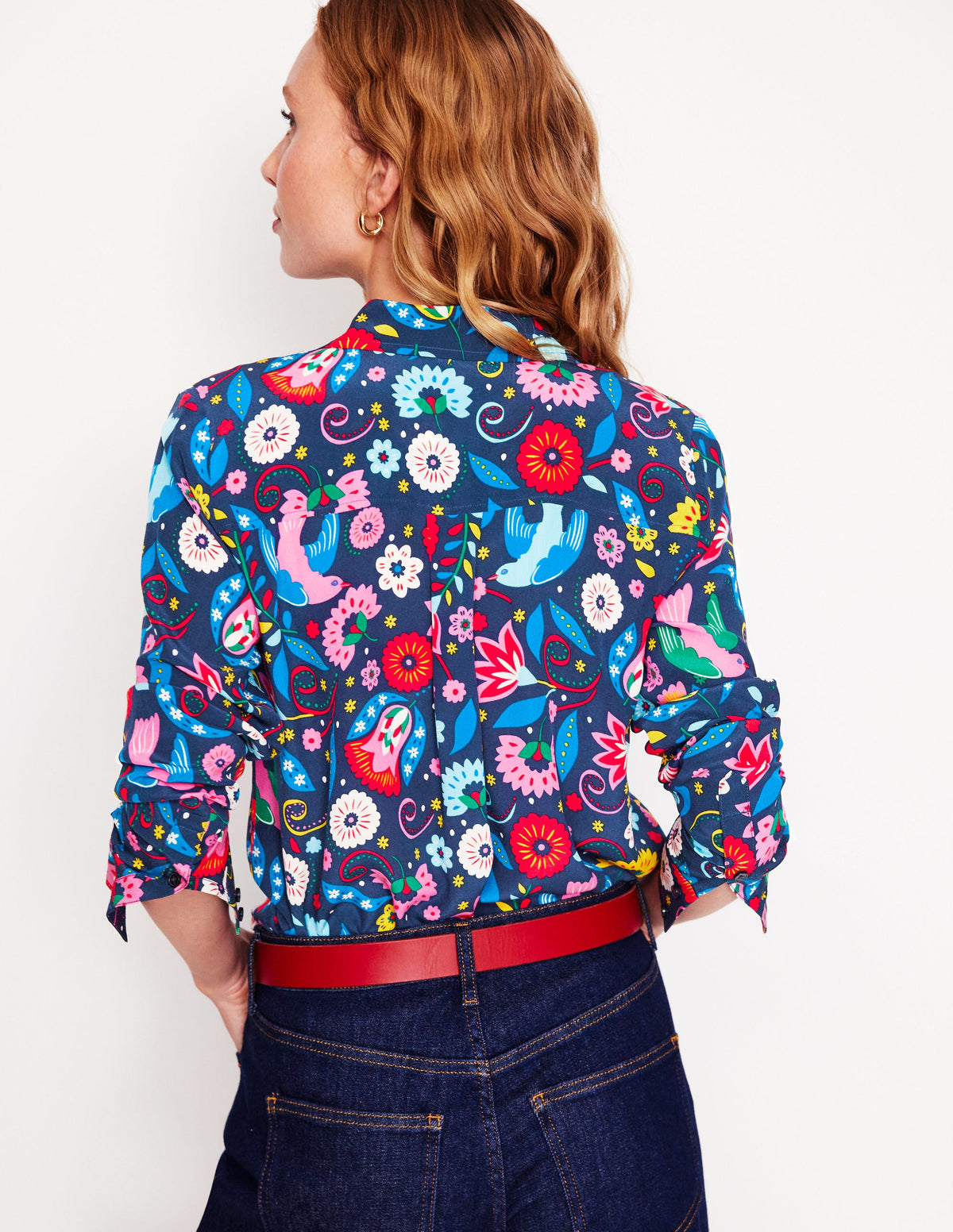 Sienna Silk Shirt-French Navy, Decorative Garden - Image 4