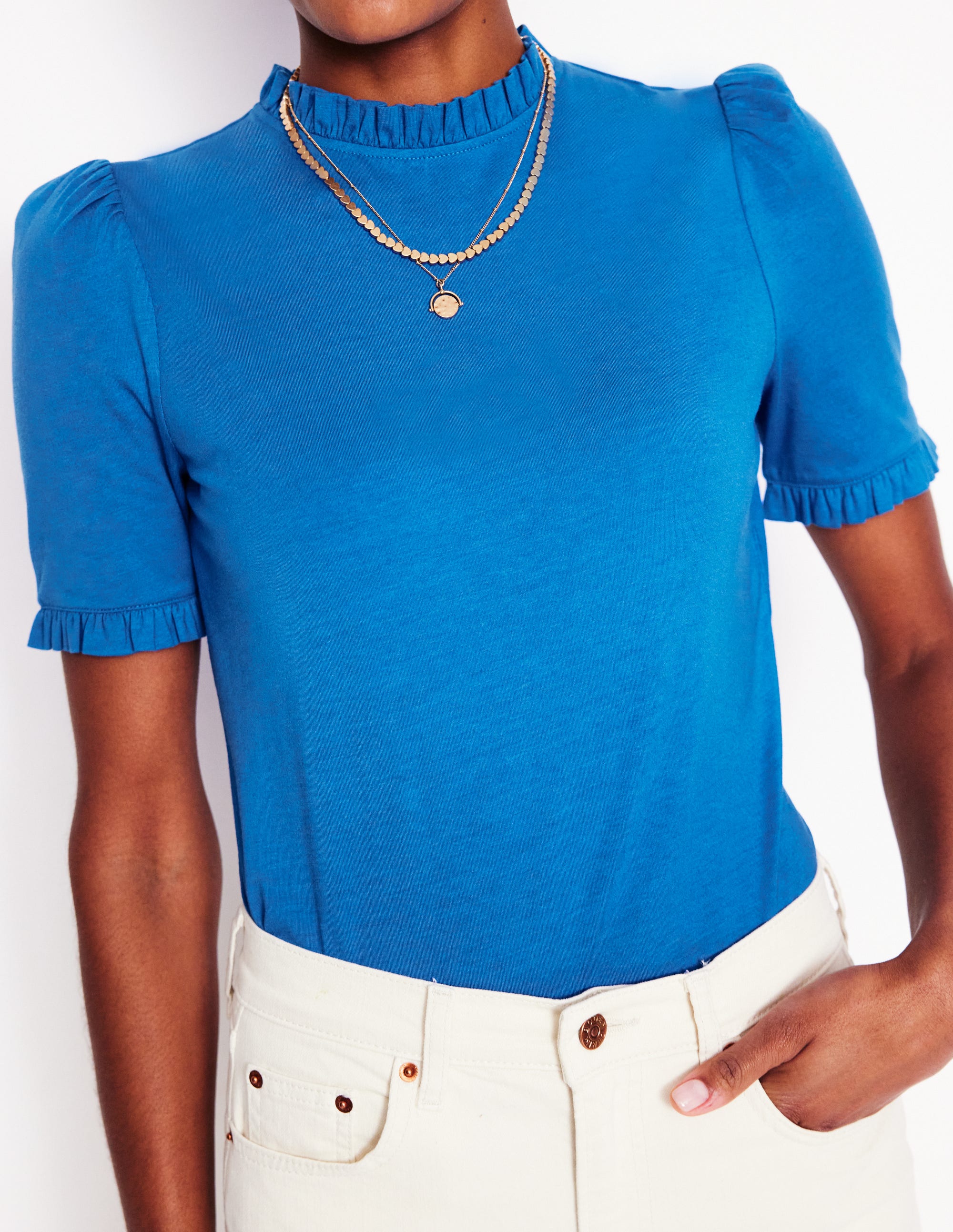 Superweiches T-Shirt mit Rüschendetail-Galerie-Blau - Image 2