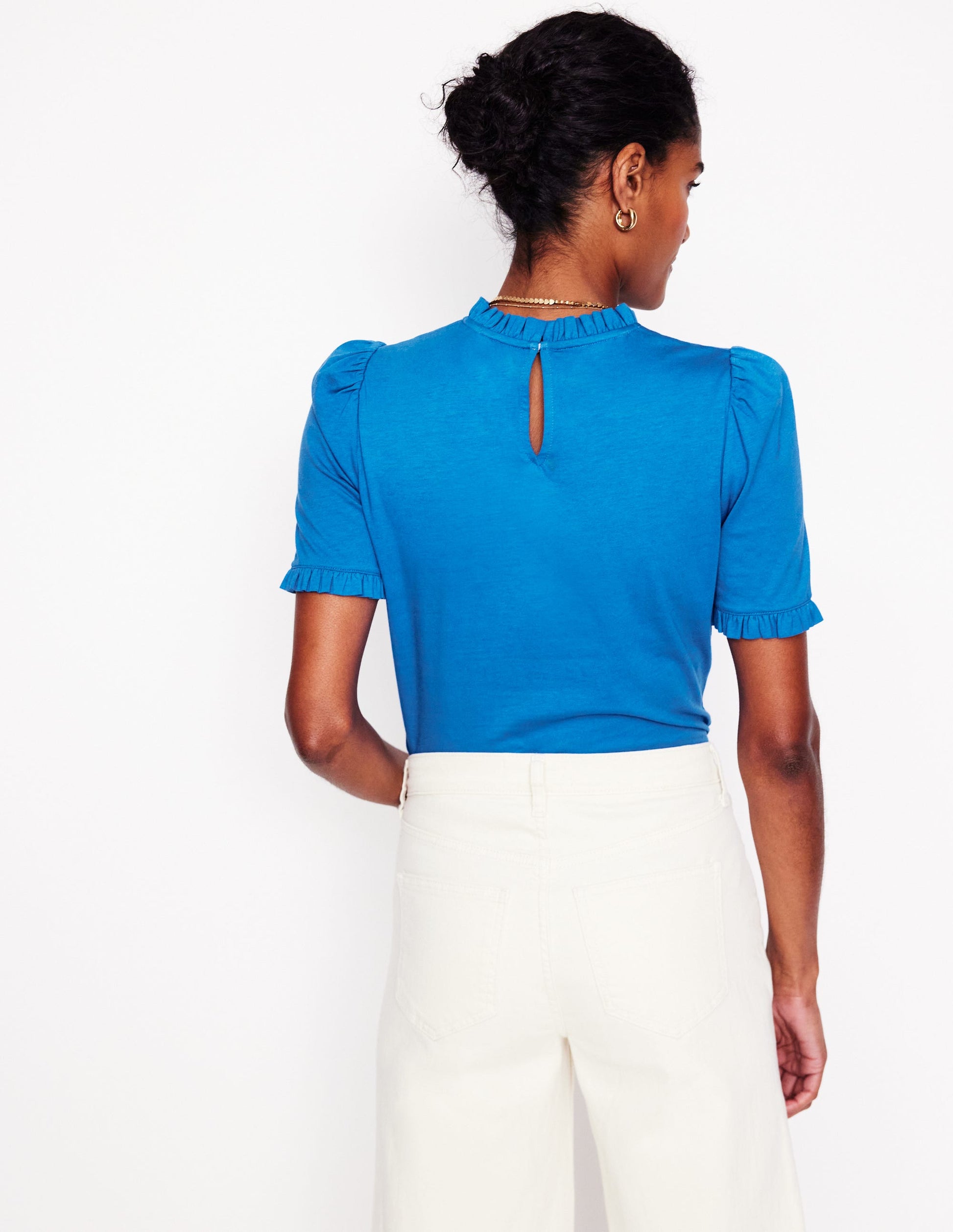 Superweiches T-Shirt mit Rüschendetail-Galerie-Blau-3