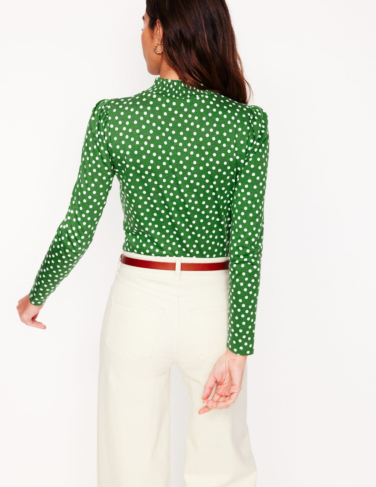 Smocked Neck Printed Top-Promenade Green, Abstract Dot - Image 3