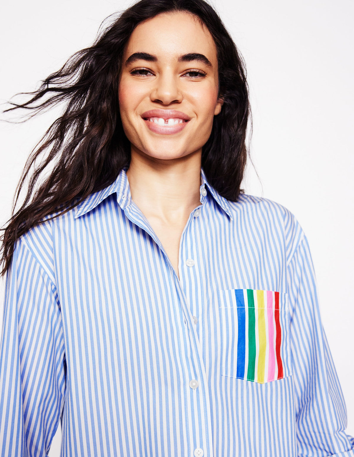 Sadie Lockeres Baumwollhemd-Regenbogen Platzierte Streifen - Image 3