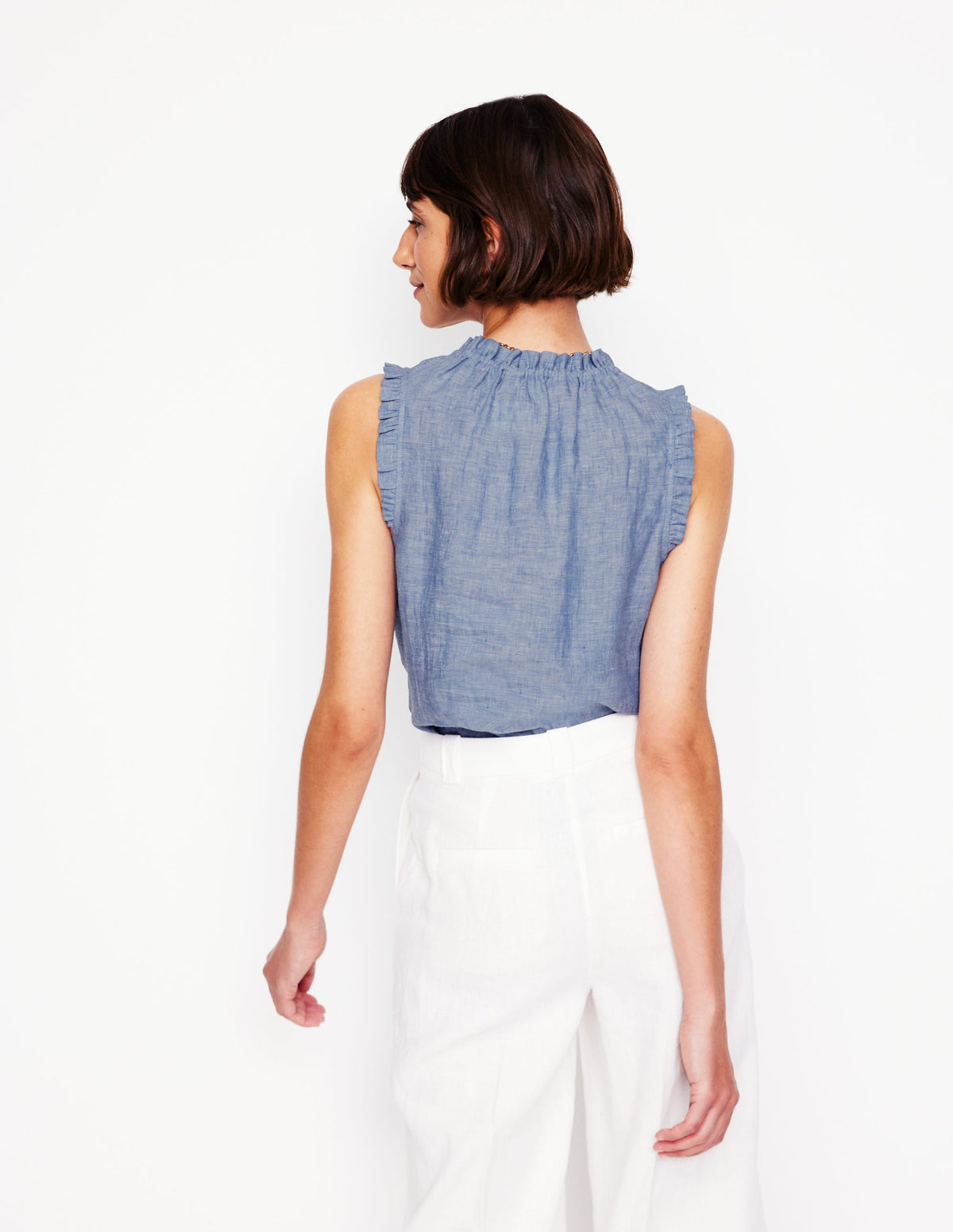 Top Sophie en lin à volants-Bleu chambray - Image 3