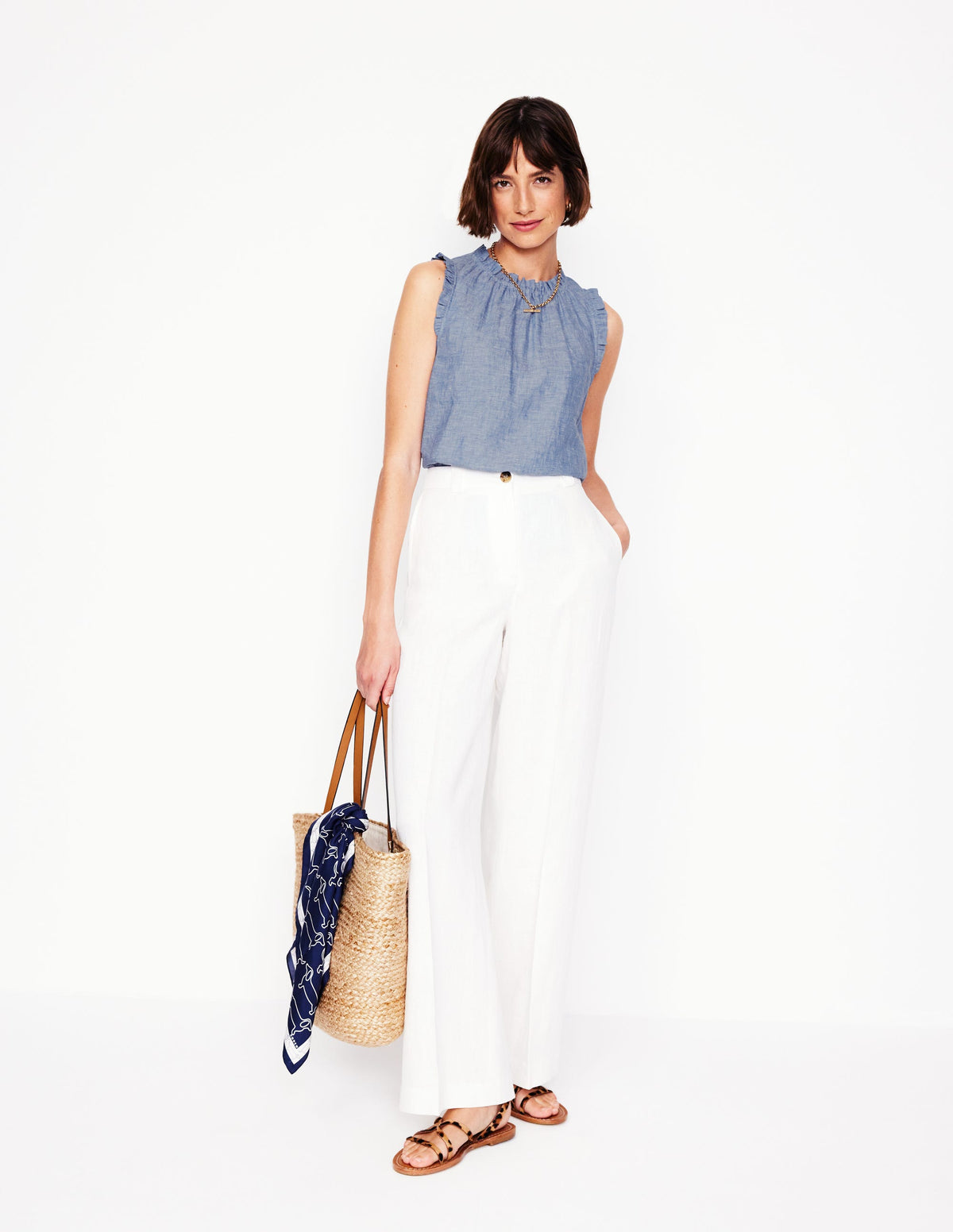 Top Sophie en lin à volants-Bleu chambray - Image 4