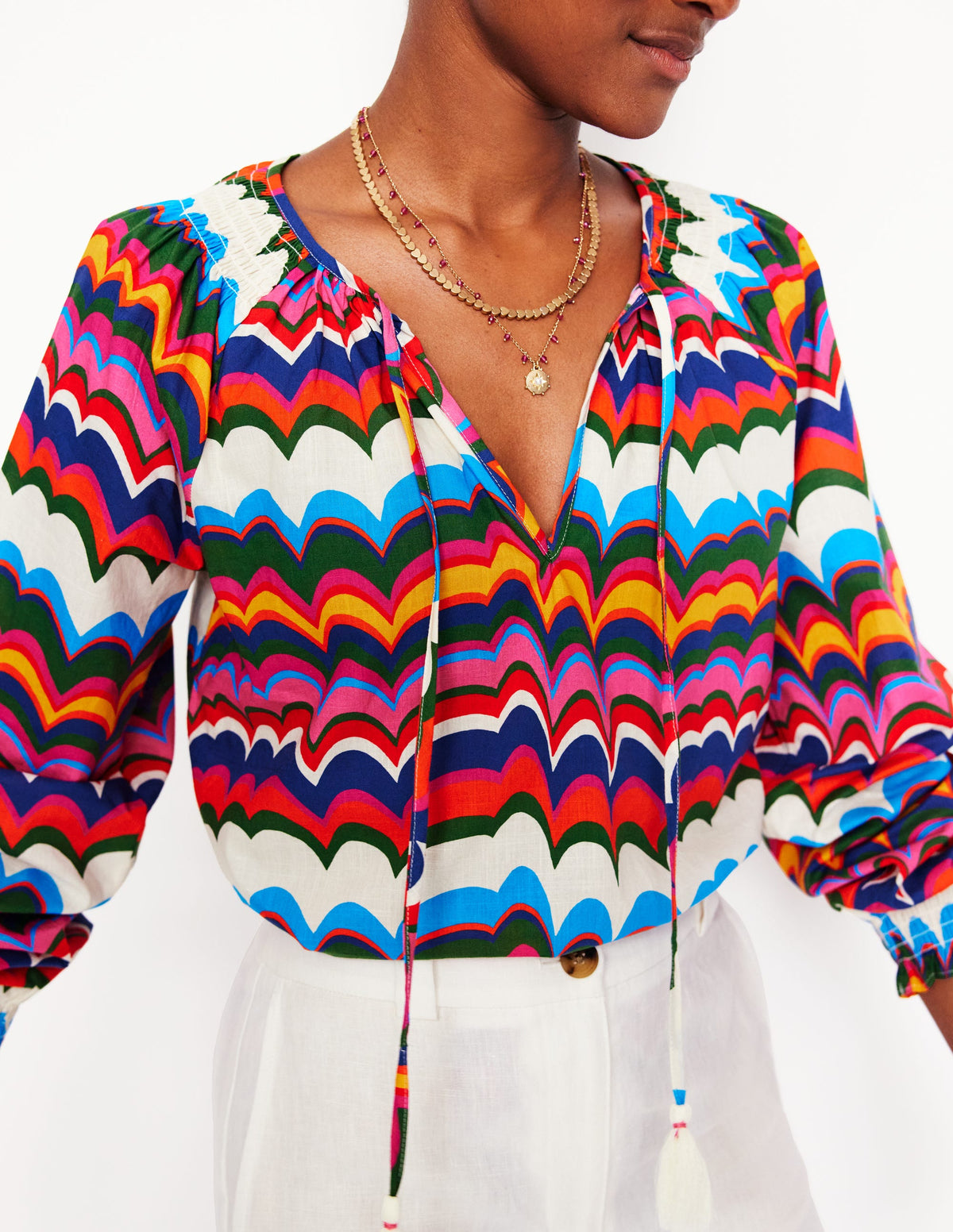 Blouse décontractée en coton-Multi, motif Abstract Wave-3