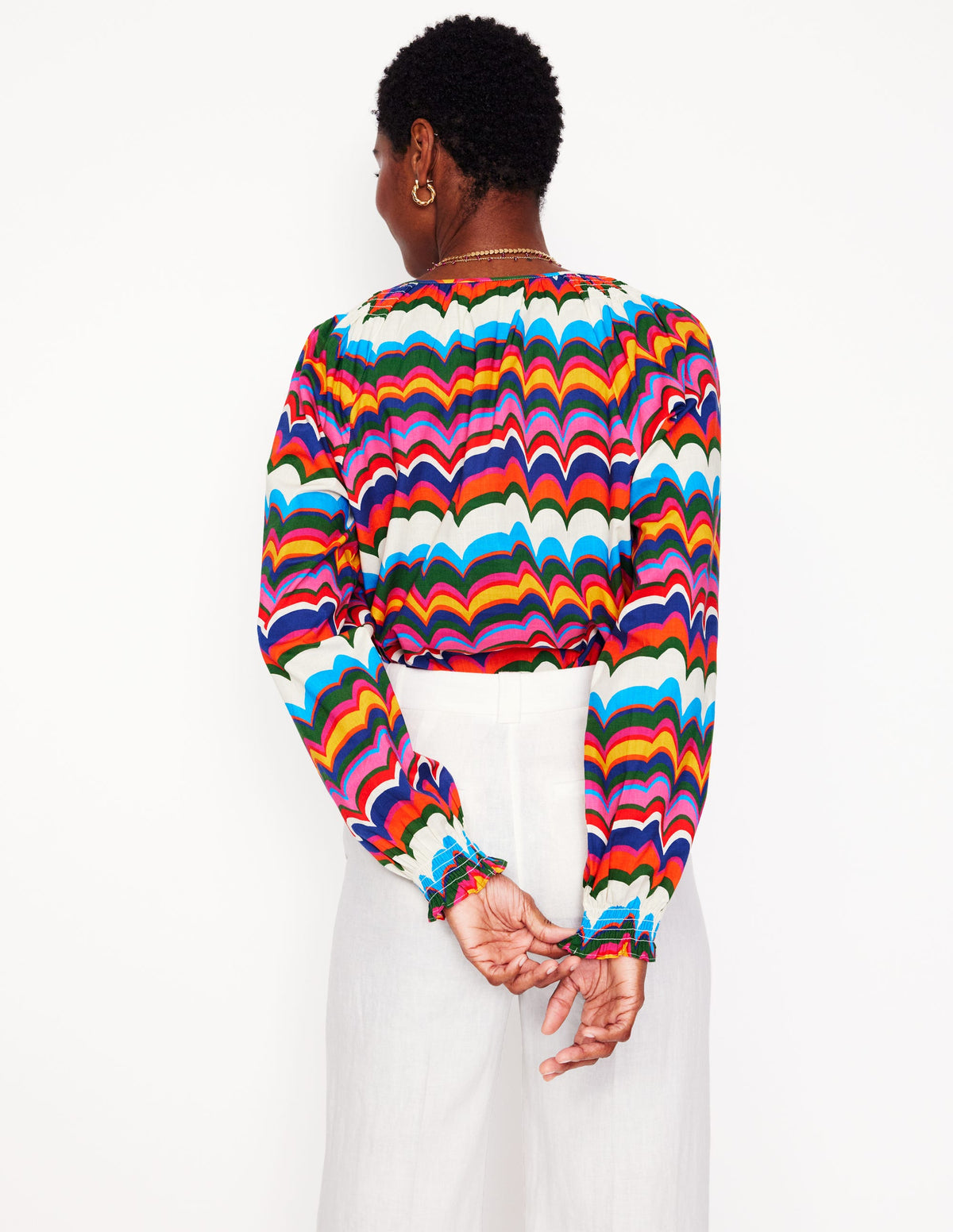 Blouse décontractée en coton-Multi, motif Abstract Wave - Image 4