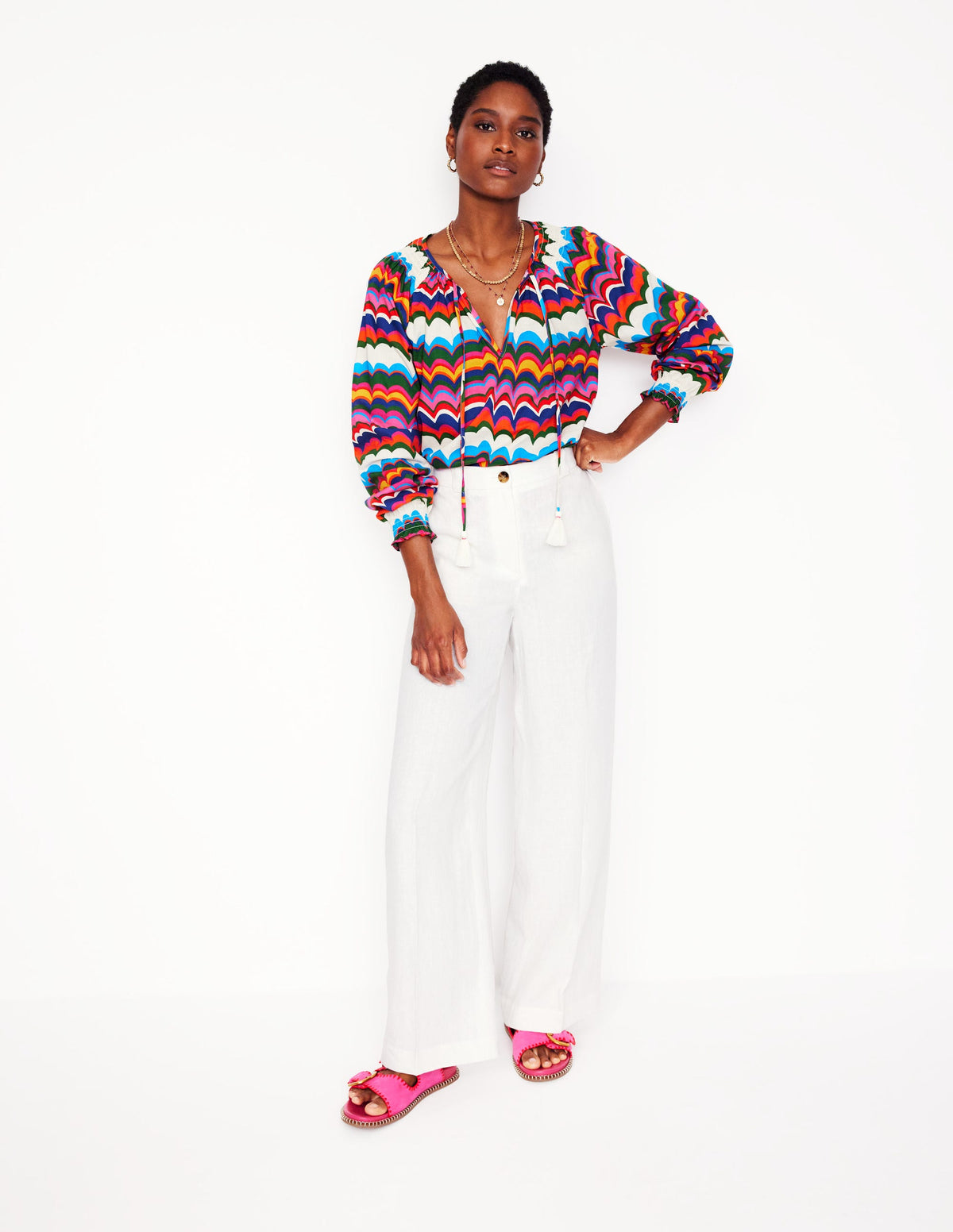 Blouse décontractée en coton-Multi, motif Abstract Wave-5