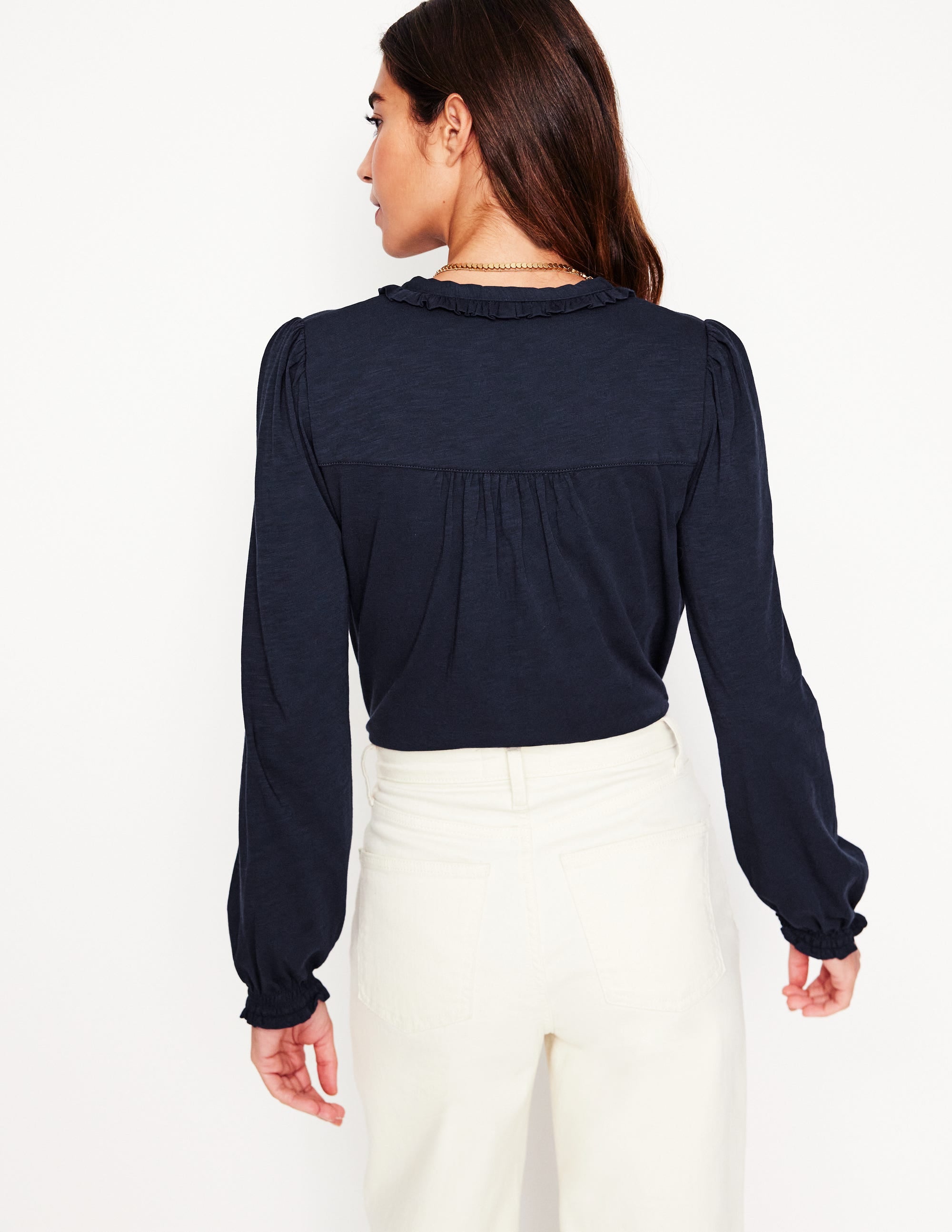 Poppy Henley-Shirt mit Rüschen-Aqua Marine Marl - Image 3