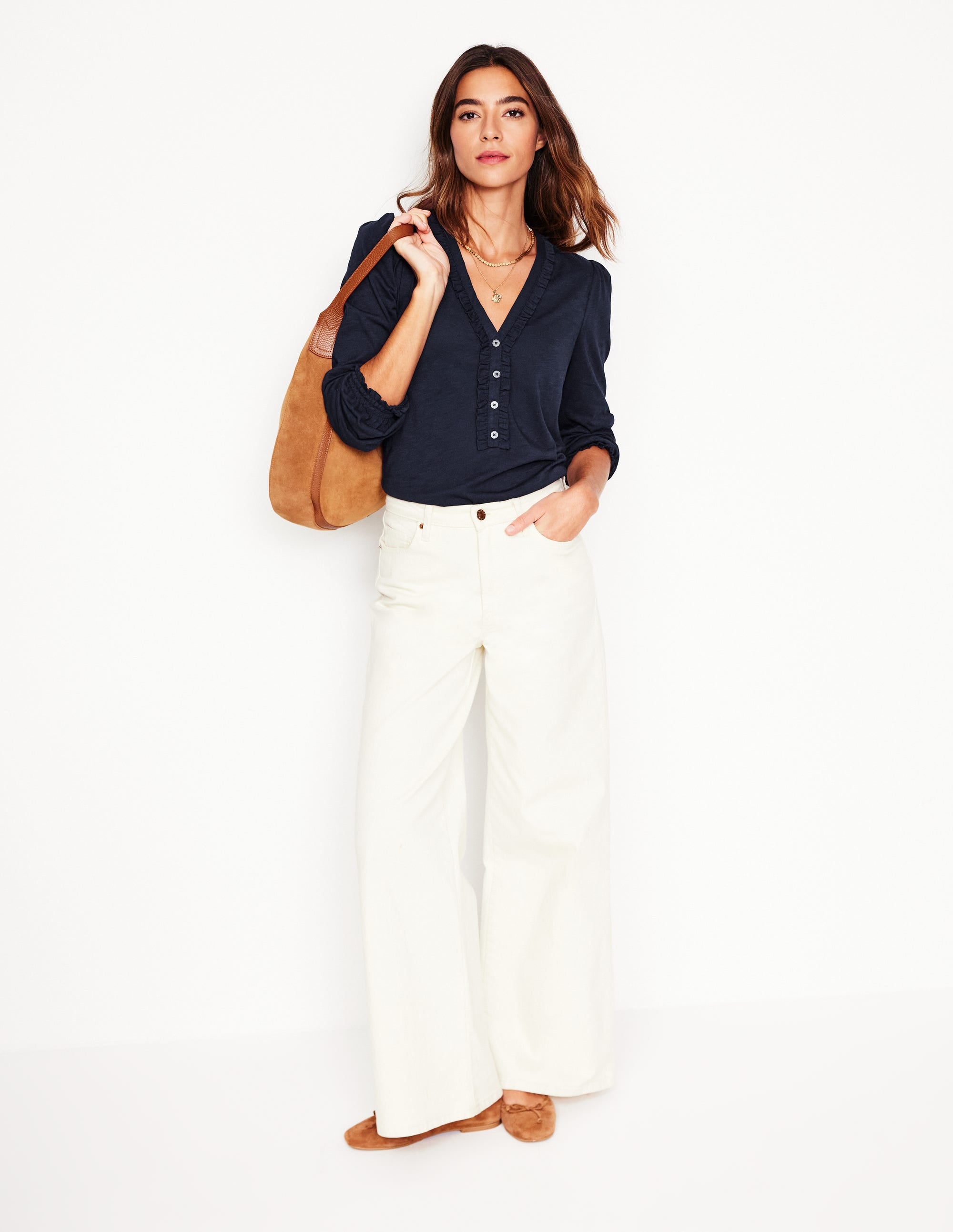 Poppy Henley-Shirt mit Rüschen-Aqua Marine Marl - Image 4