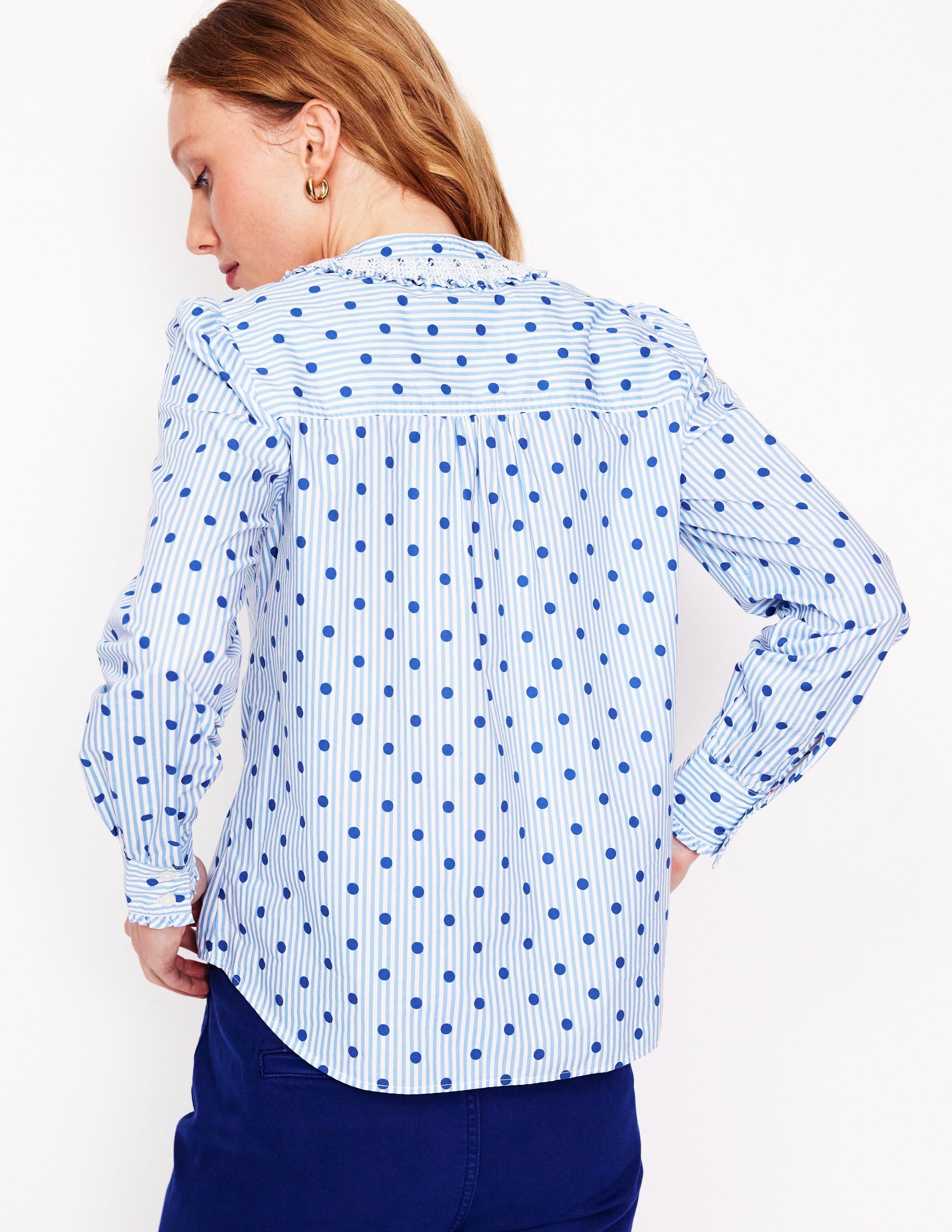 Chemise à col smocké-Rayé fin bleu myosotis - Image 3