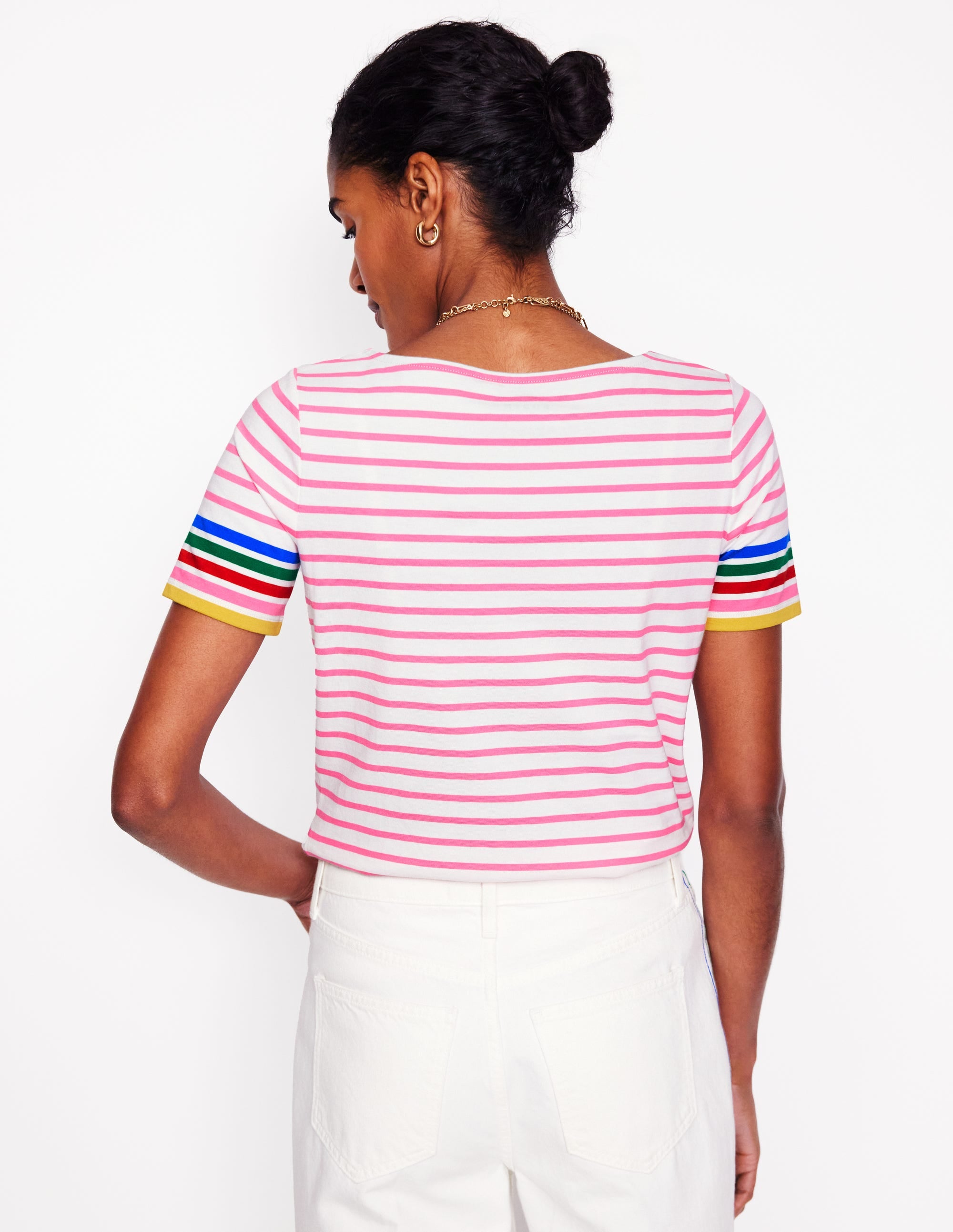 Ella Bretonshirt mit kurzen Ärmeln-Rosarot Bunt gestreifte Ärmel - Image 3