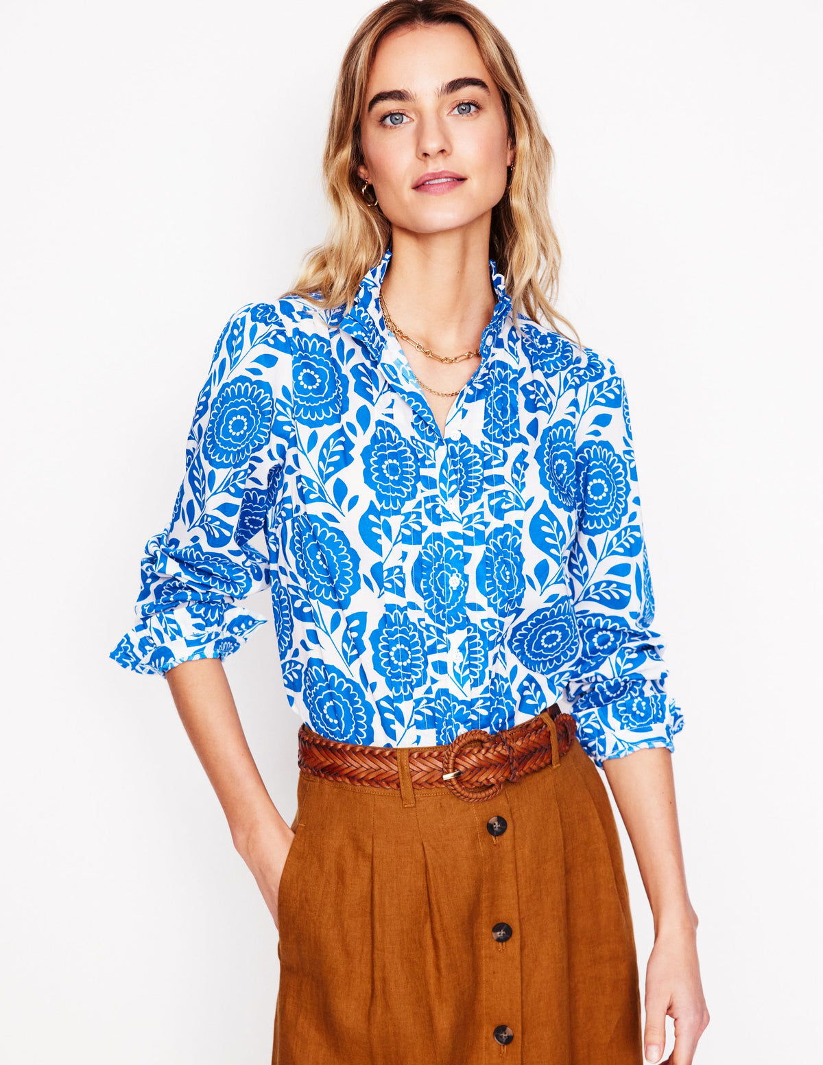 Felicity Baumwollbluse-Galerie-Blau, Dahlienstempel-5