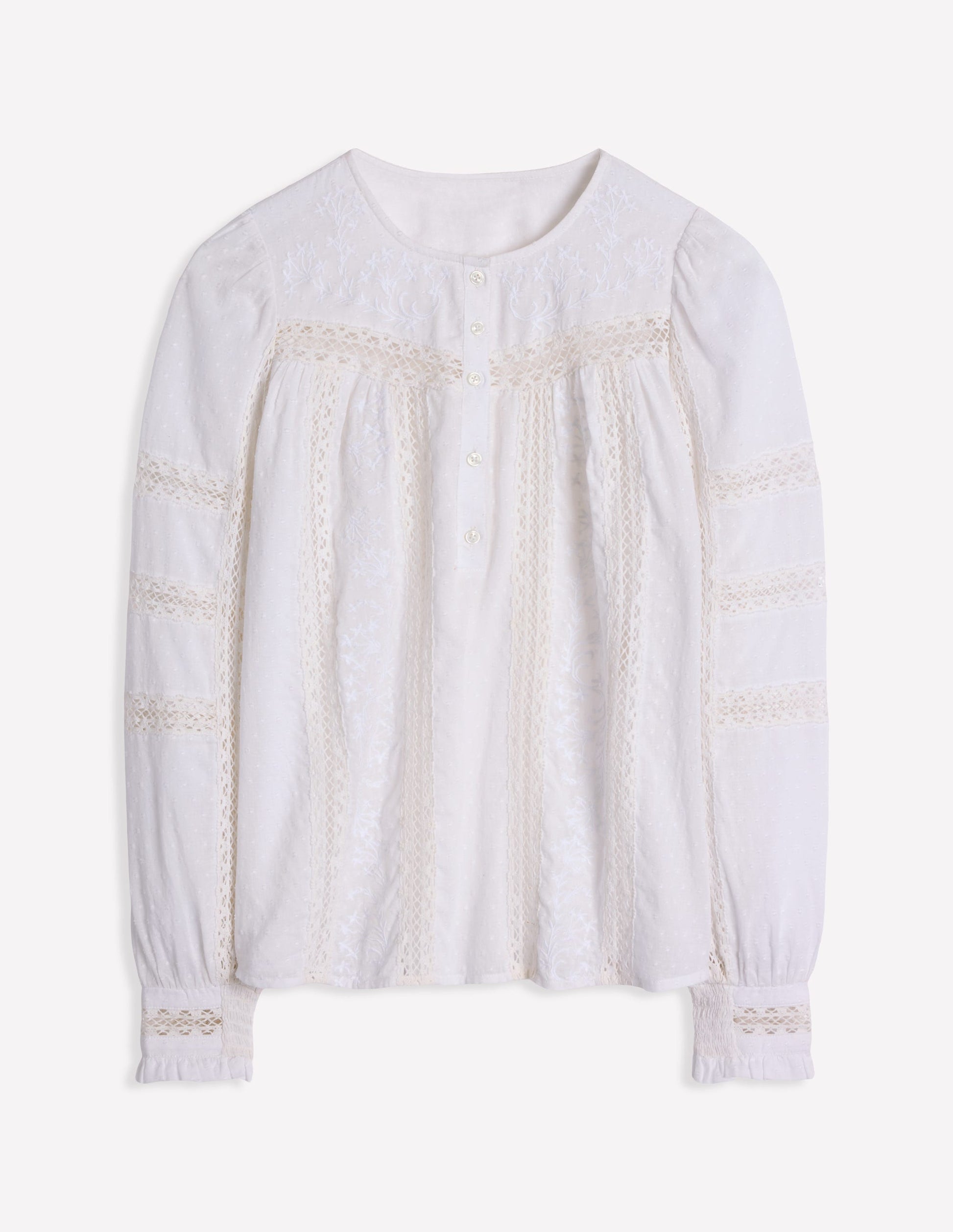 Blouse à empiècement brodé-Blanc-5