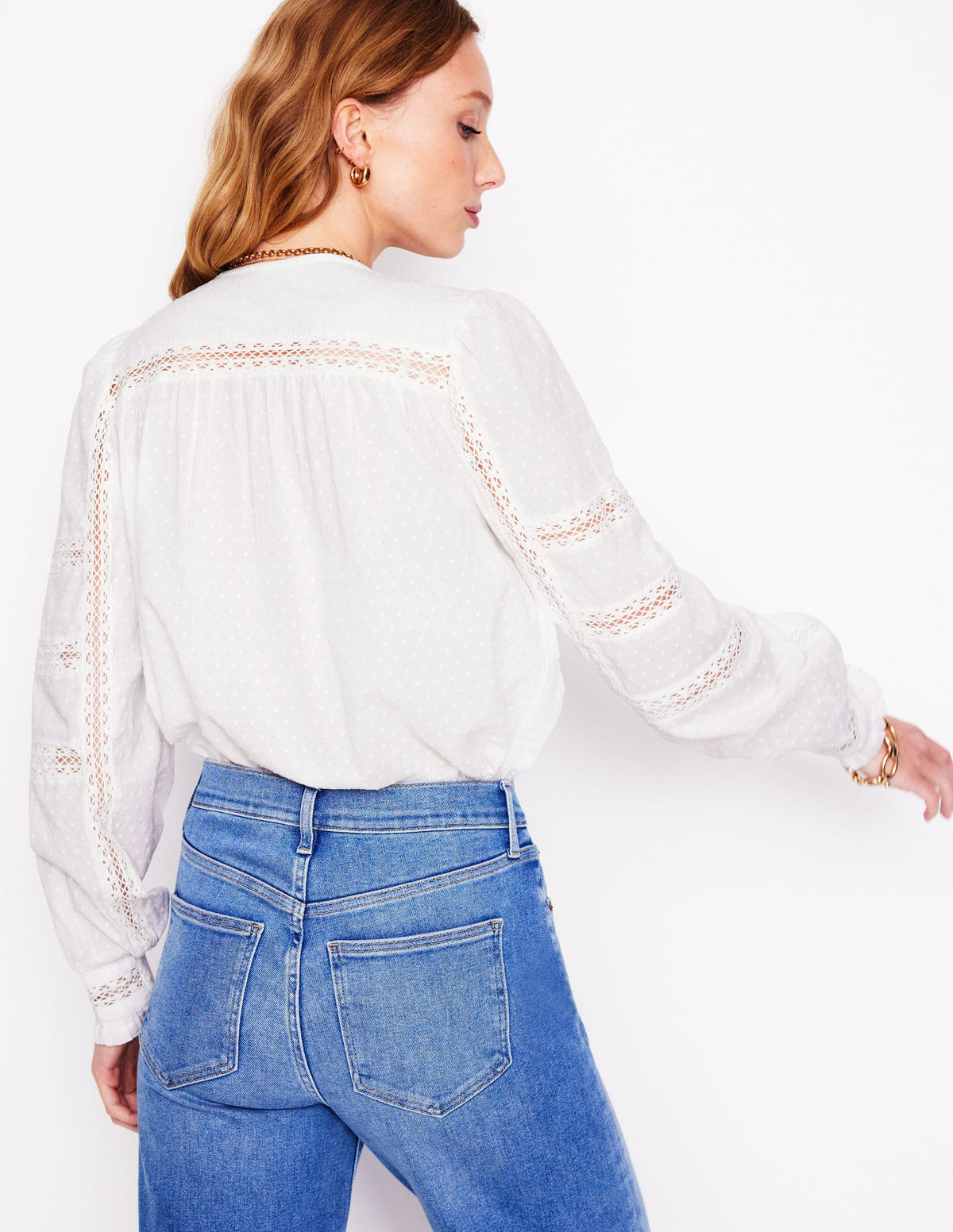Blouse à empiècement brodé-Blanc-3